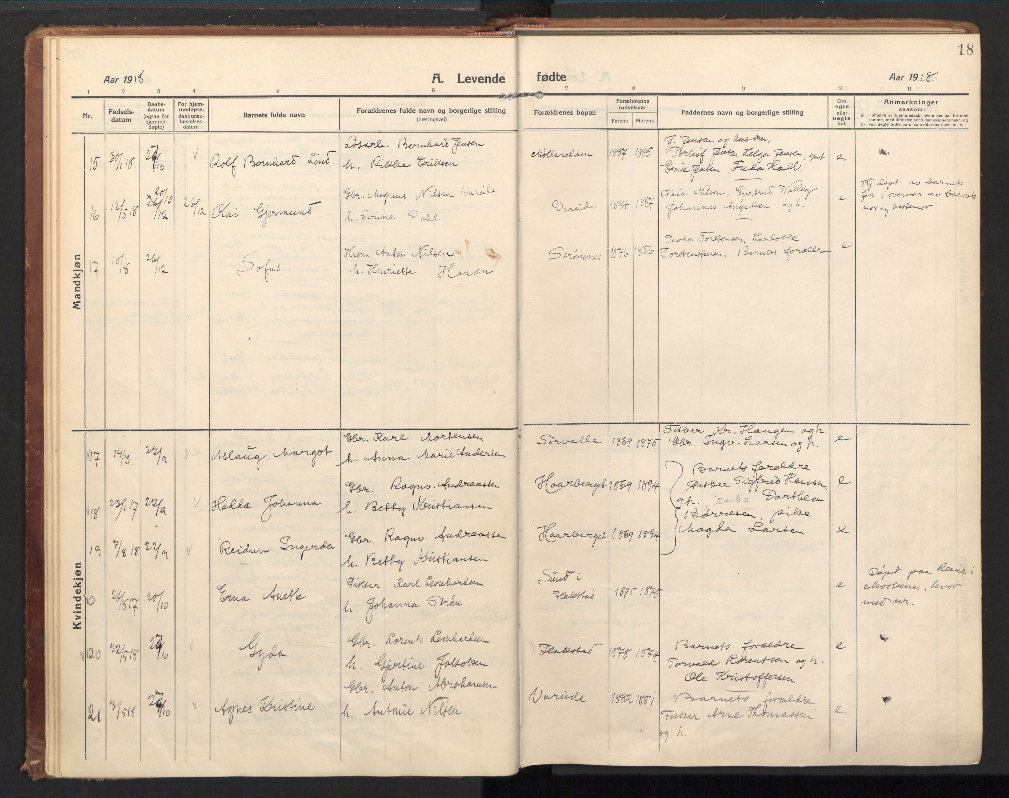 Ministerialprotokoller, klokkerbøker og fødselsregistre - Nordland, AV/SAT-A-1459/885/L1210: Parish register (official) no. 885A10, 1916-1926, p. 18