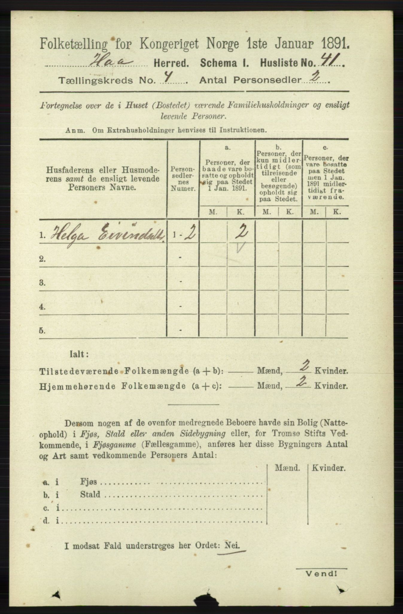 RA, 1891 census for 1119 Hå, 1891, p. 1044