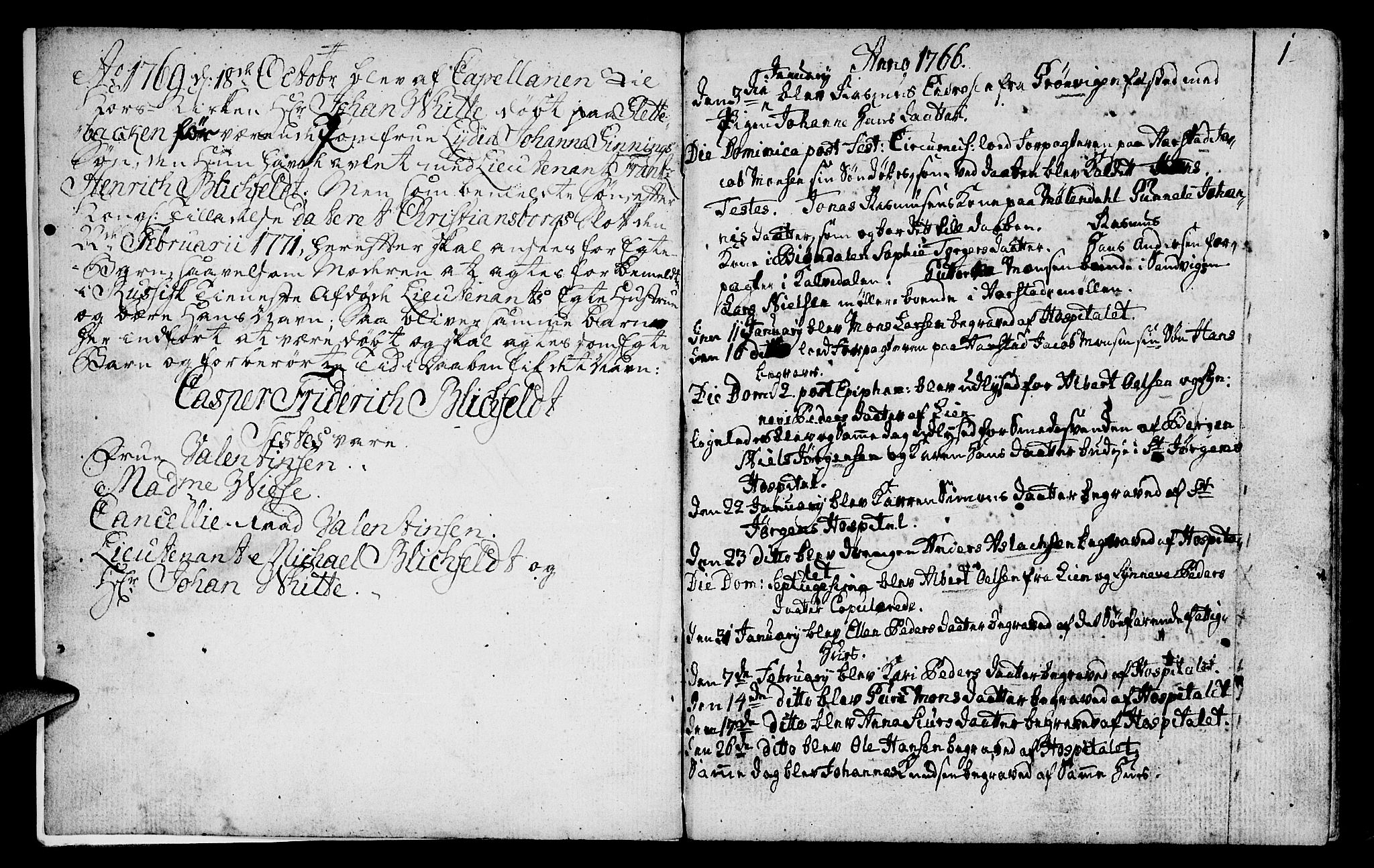 St. Jørgens hospital og Årstad sokneprestembete, SAB/A-99934: Parish register (official) no. A 2, 1766-1814, p. 1