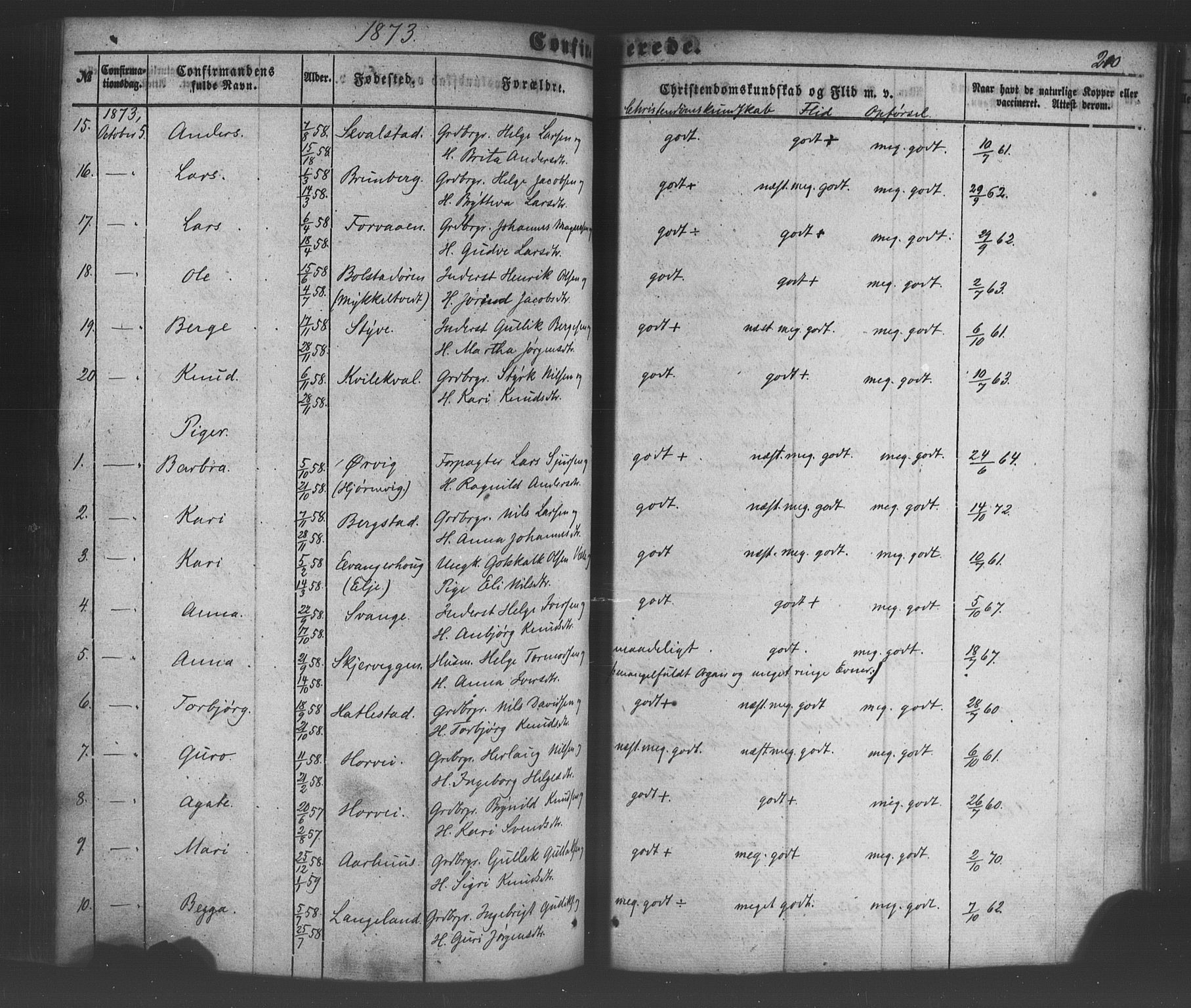 Voss sokneprestembete, AV/SAB-A-79001/H/Haa: Parish register (official) no. A 18, 1848-1876, p. 210