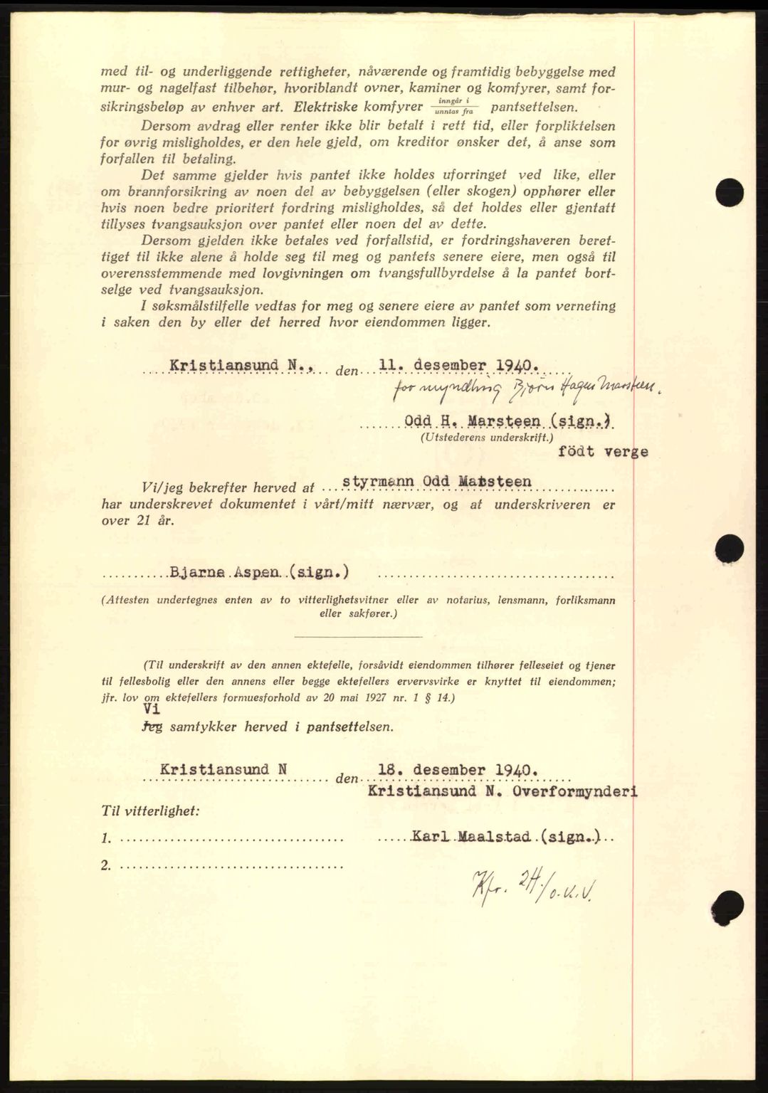 Nordmøre sorenskriveri, AV/SAT-A-4132/1/2/2Ca: Mortgage book no. B87, 1940-1941, Diary no: : 2308/1940