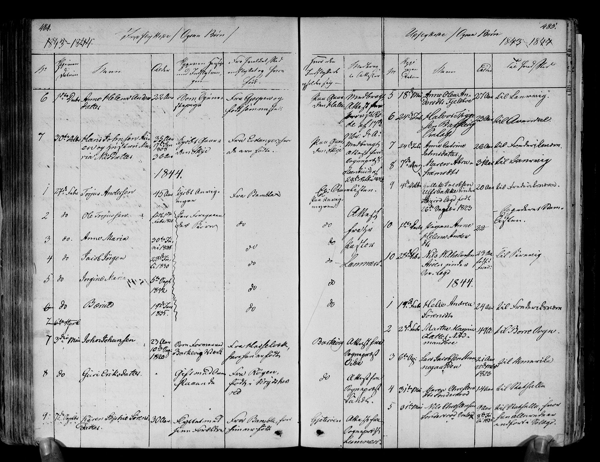 Brunlanes kirkebøker, AV/SAKO-A-342/F/Fa/L0003: Parish register (official) no. I 3, 1834-1845, p. 484-485