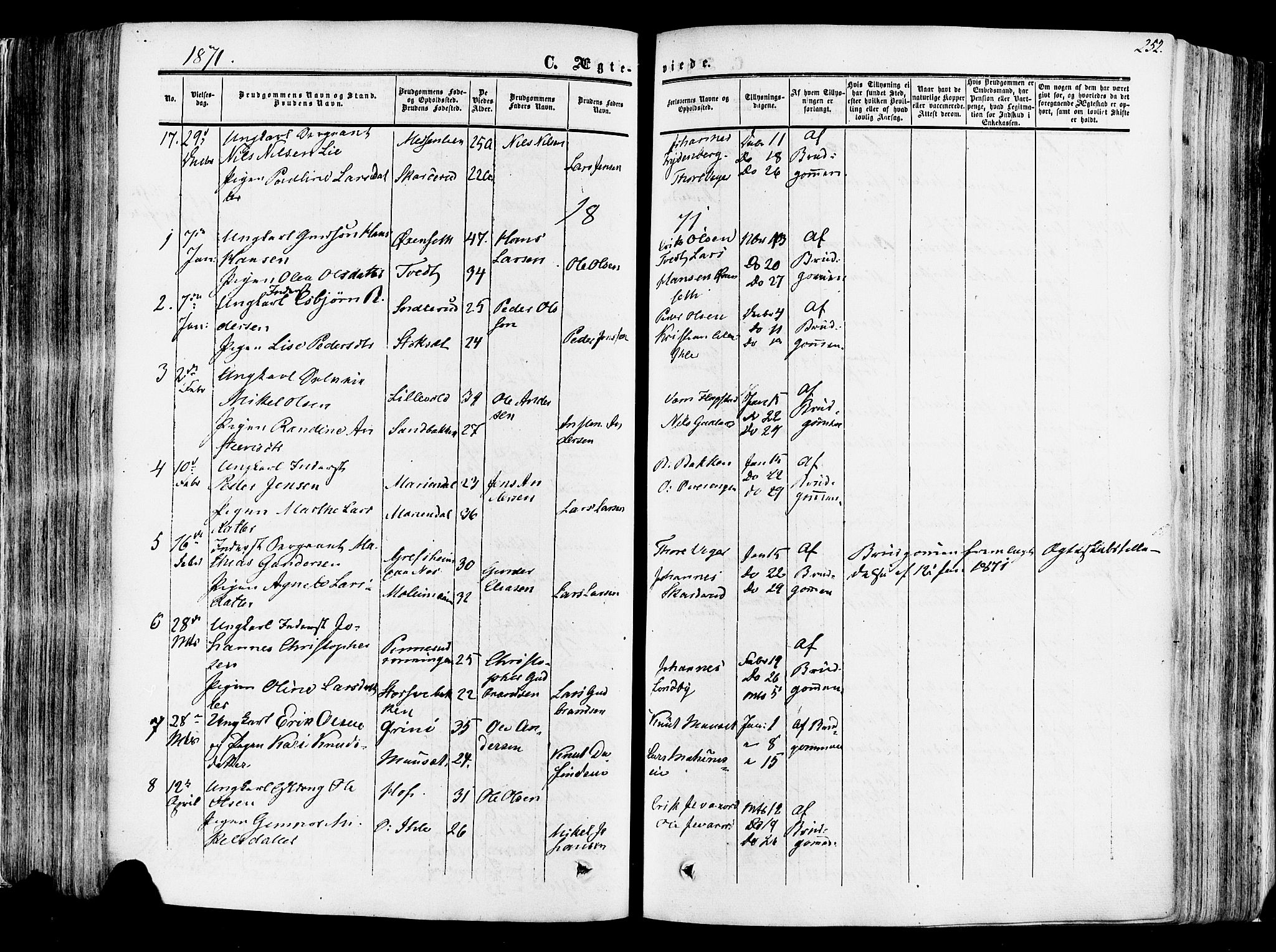 Vang prestekontor, Hedmark, SAH/PREST-008/H/Ha/Haa/L0013: Parish register (official) no. 13, 1855-1879, p. 252