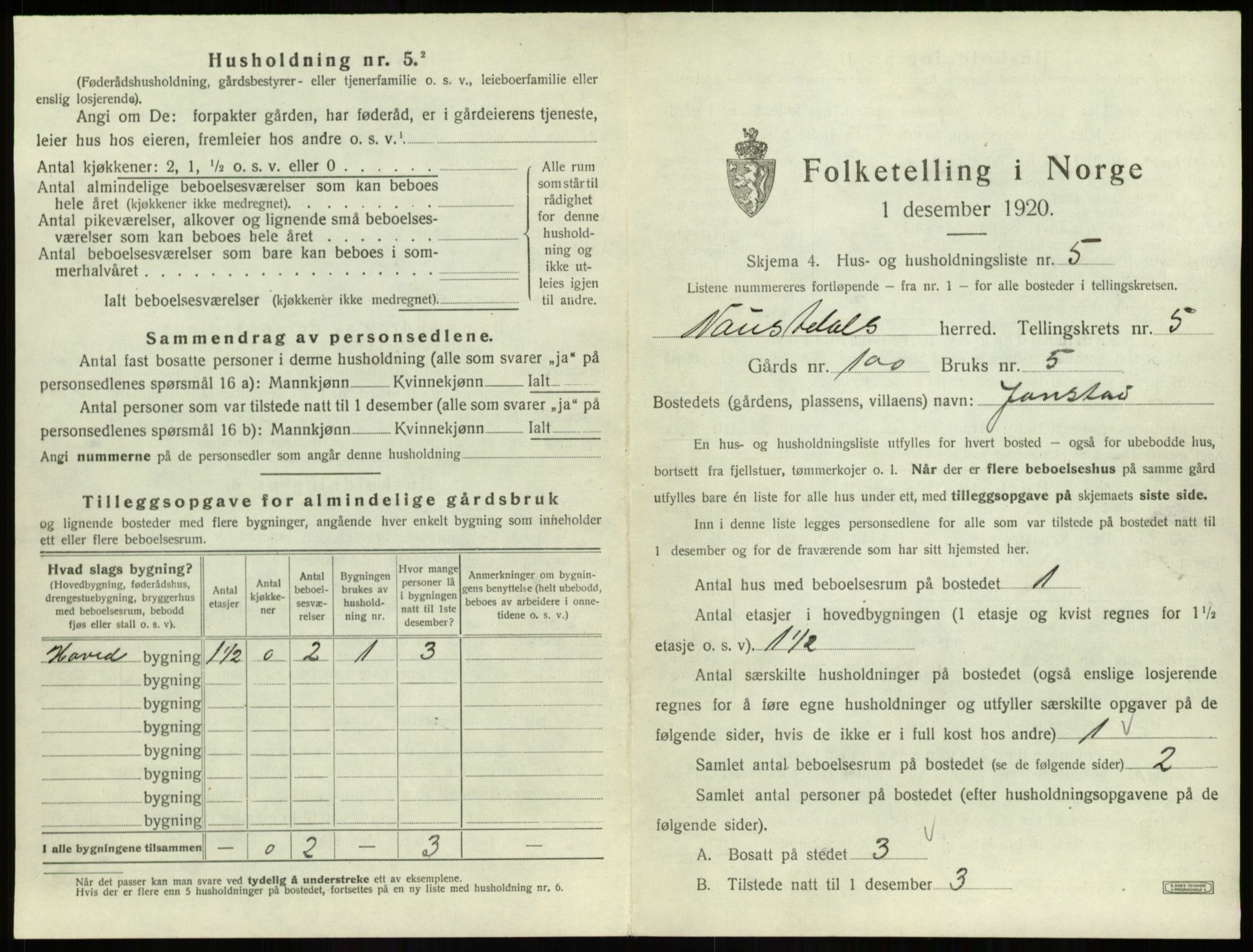 SAB, 1920 census for Naustdal, 1920, p. 401