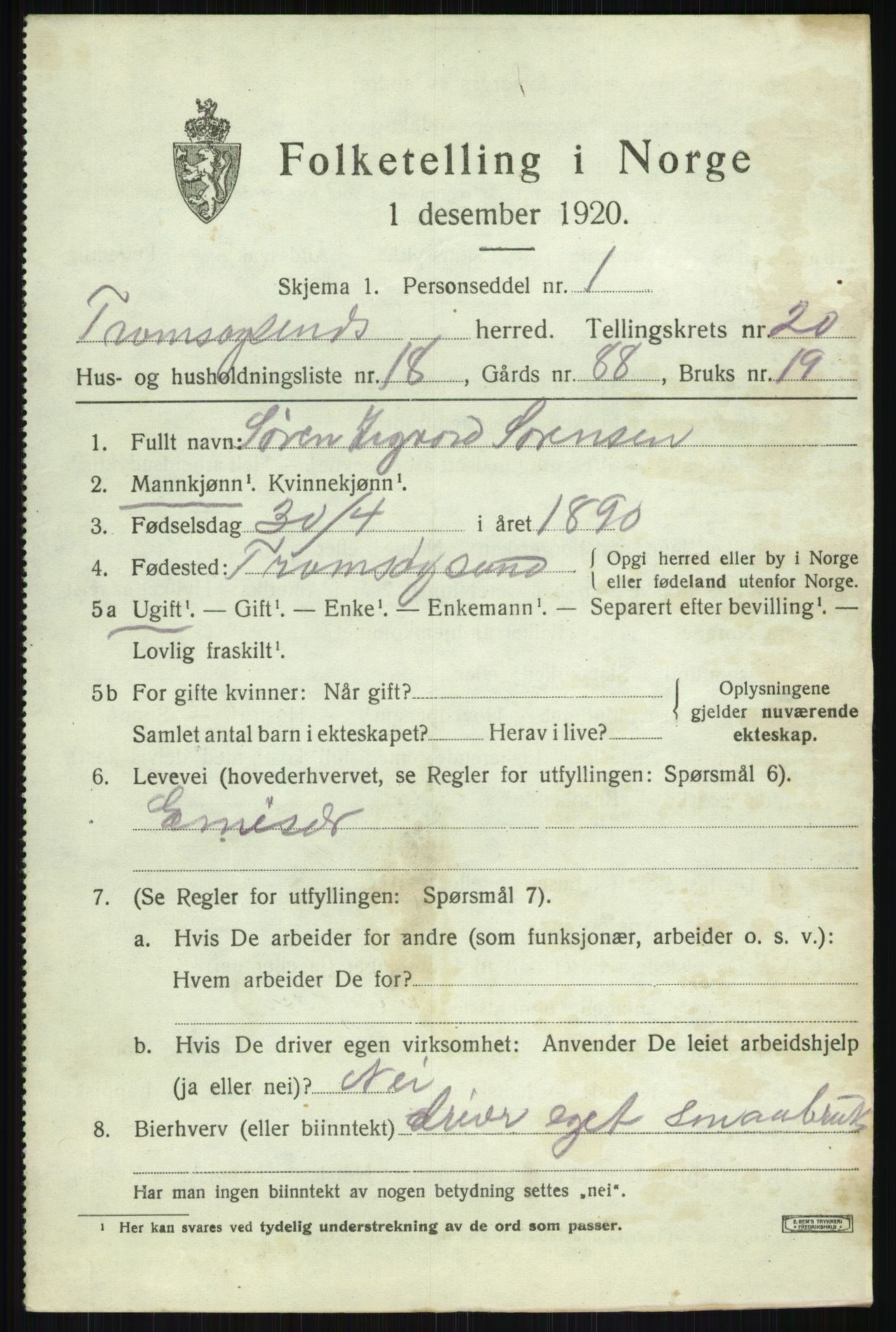 SATØ, 1920 census for Tromsøysund, 1920, p. 10728