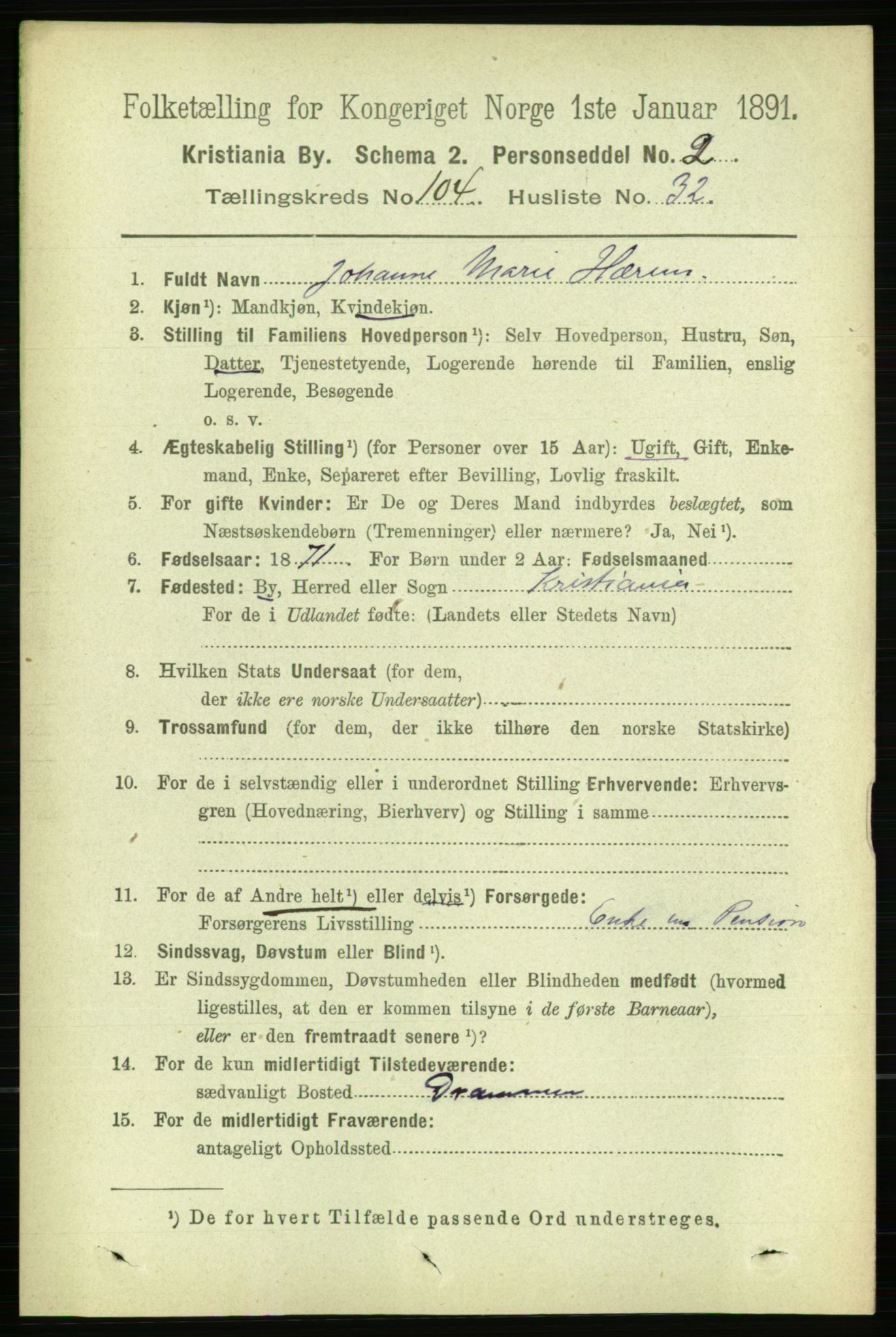 RA, 1891 census for 0301 Kristiania, 1891, p. 52847