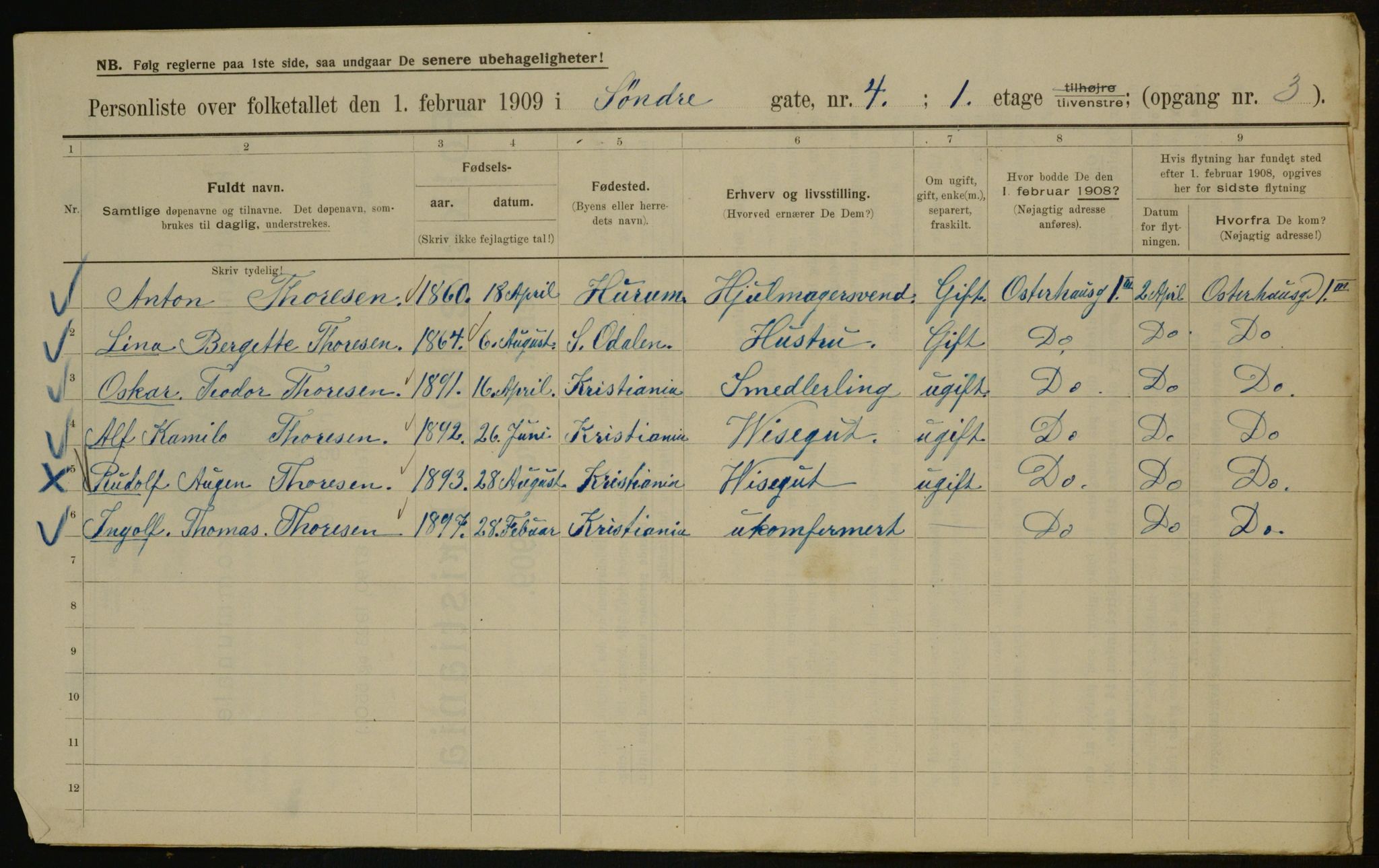 OBA, Municipal Census 1909 for Kristiania, 1909, p. 96355