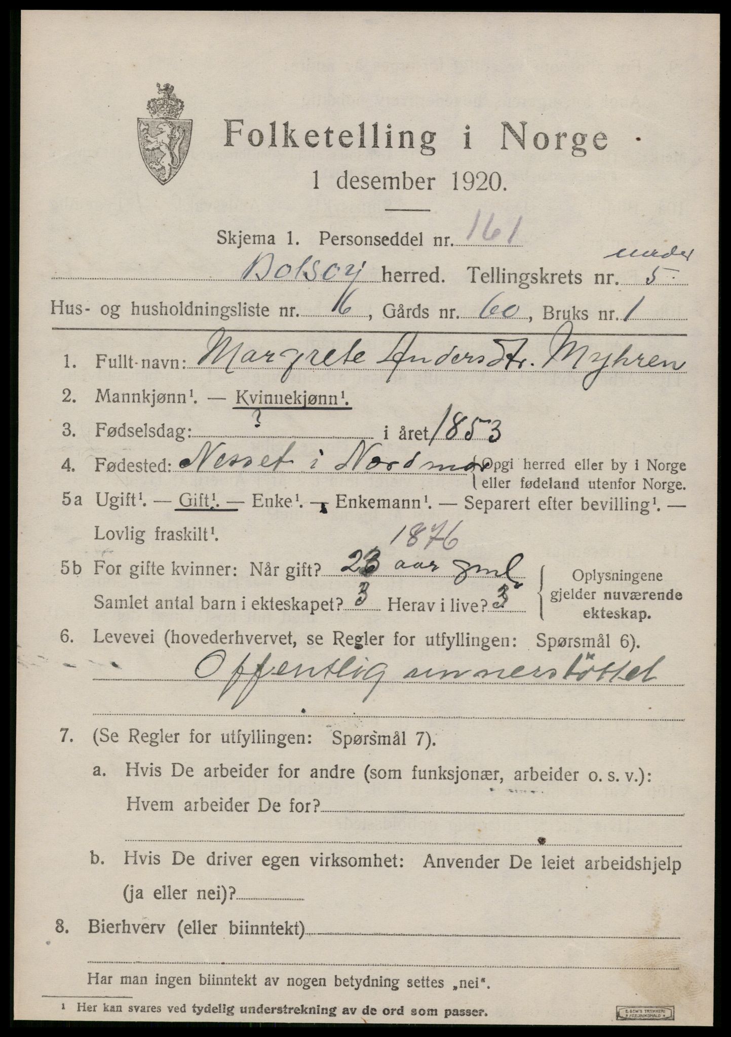 SAT, 1920 census for Bolsøy, 1920, p. 7521