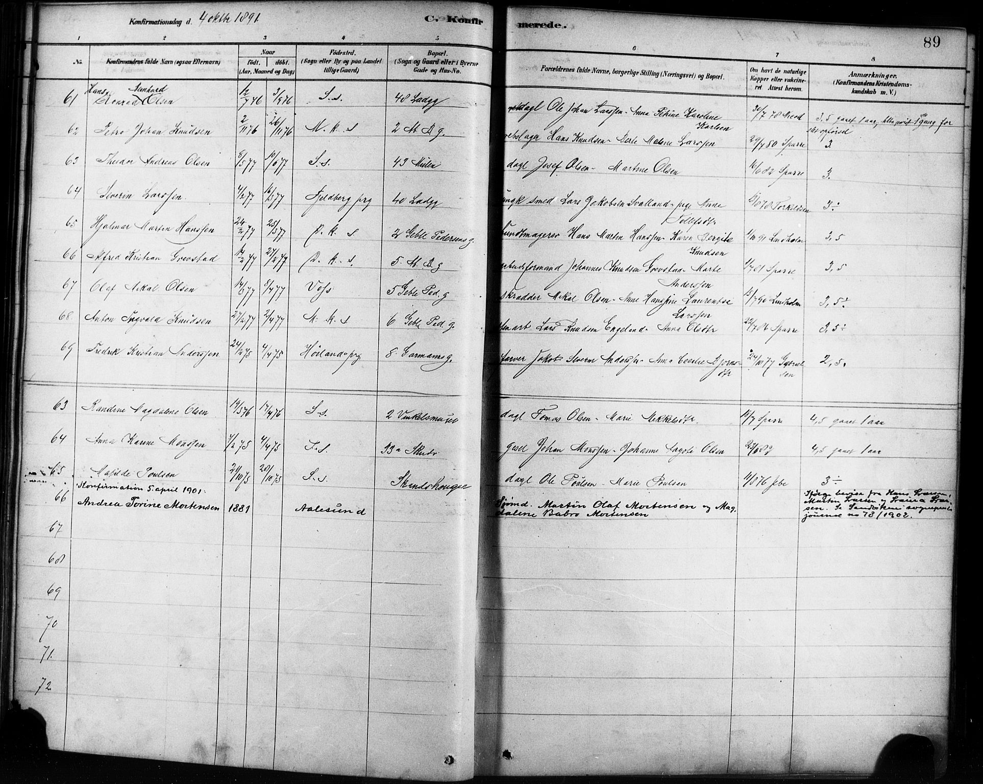 Sandviken Sokneprestembete, AV/SAB-A-77601/H/Ha/L0002: Parish register (official) no. A 2, 1878-1896, p. 89