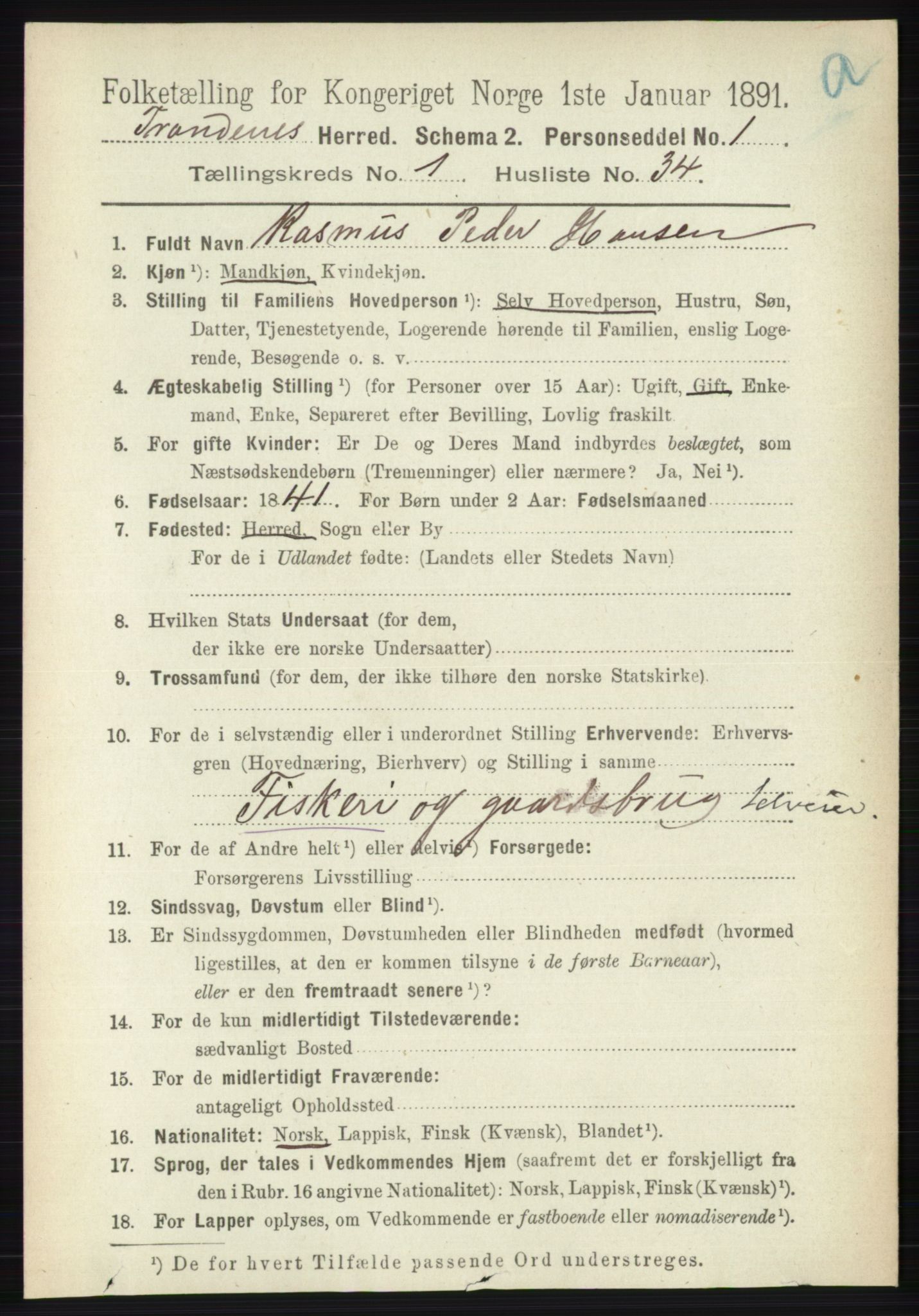 RA, 1891 census for 1914 Trondenes, 1891, p. 336