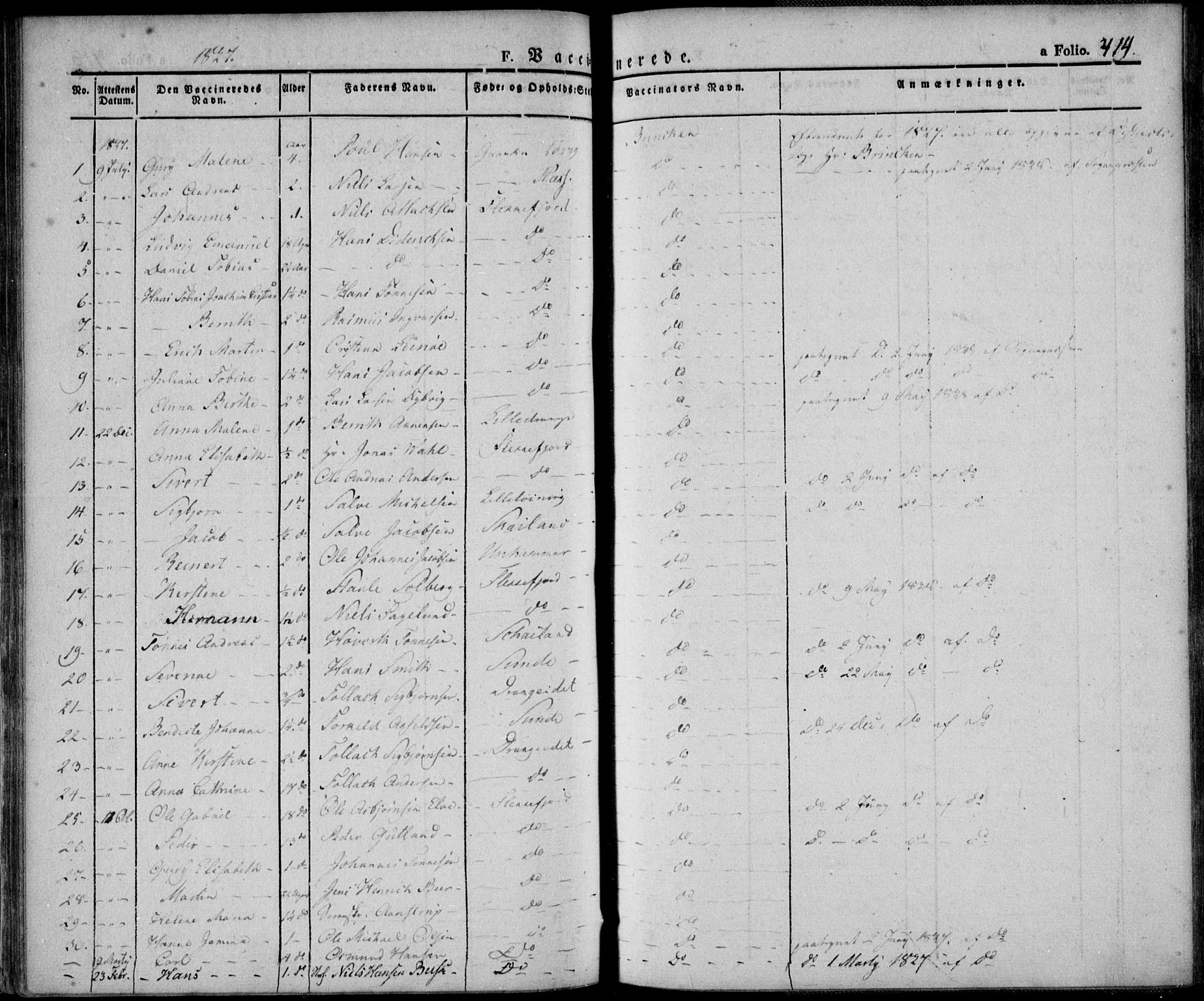 Flekkefjord sokneprestkontor, SAK/1111-0012/F/Fa/Fac/L0003: Parish register (official) no. A 3, 1826-1841, p. 414