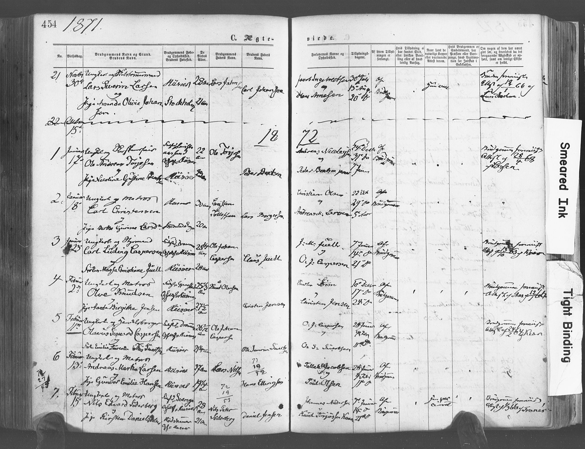 Risør sokneprestkontor, SAK/1111-0035/F/Fa/L0004: Parish register (official) no. A 4, 1865-1882, p. 454