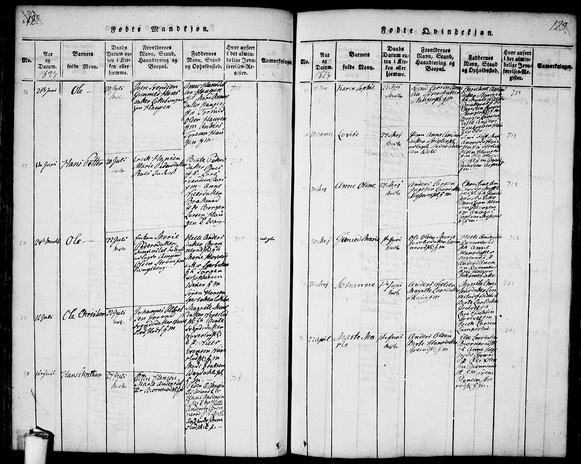 Våler prestekontor Kirkebøker, AV/SAO-A-11083/F/Fa/L0005: Parish register (official) no. I 5, 1815-1839, p. 122-123