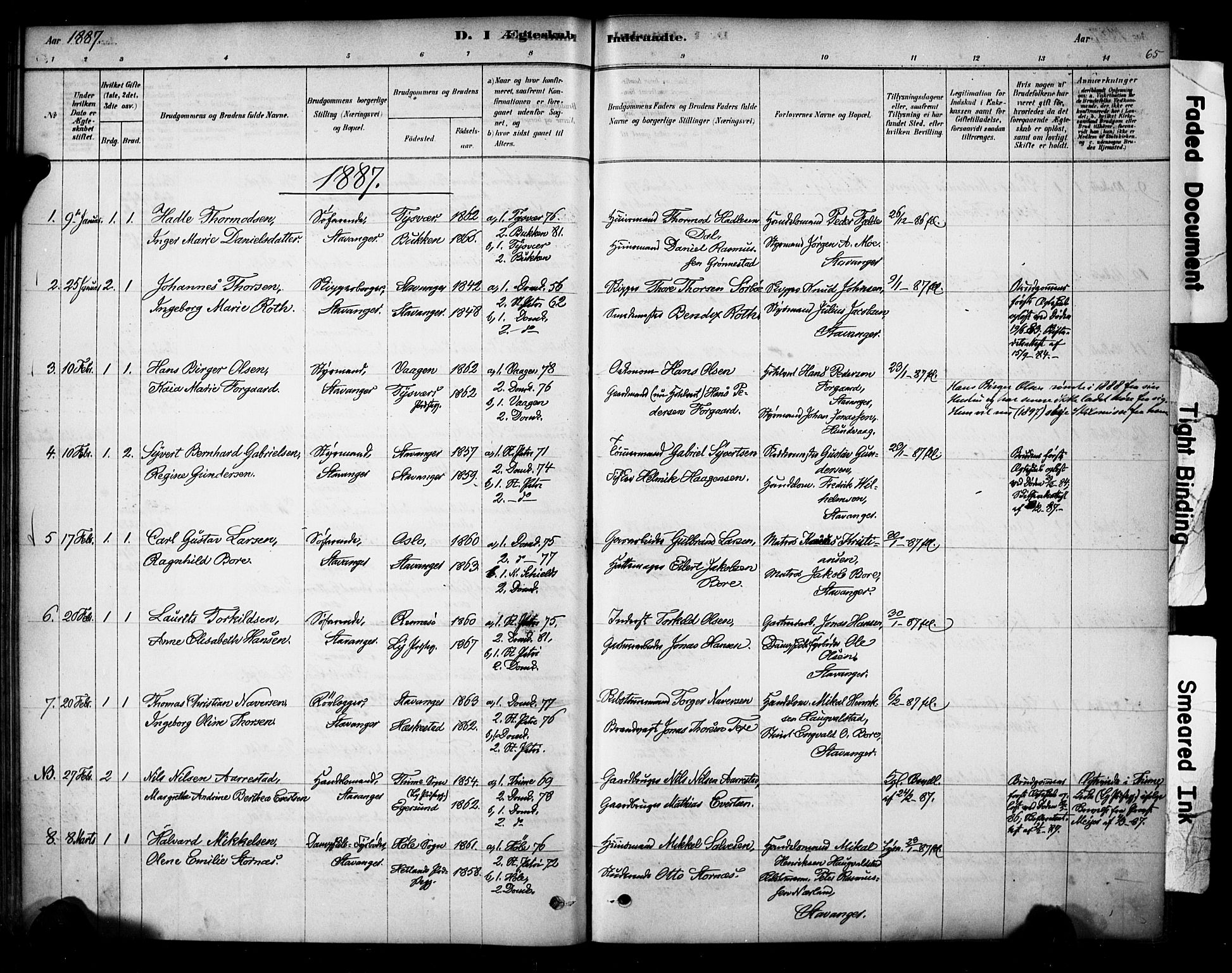 Domkirken sokneprestkontor, AV/SAST-A-101812/001/30/30BA/L0029: Parish register (official) no. A 28, 1878-1904, p. 65