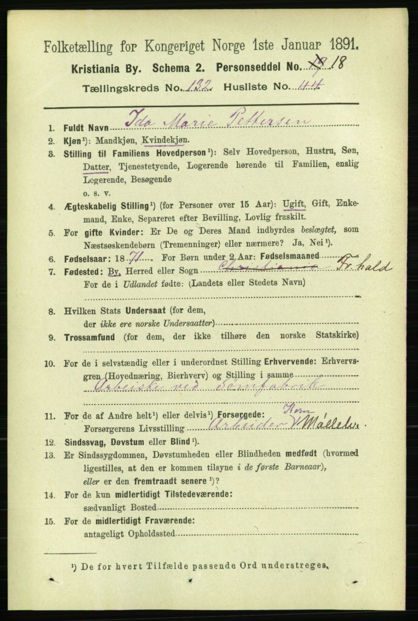 RA, 1891 census for 0301 Kristiania, 1891, p. 72095
