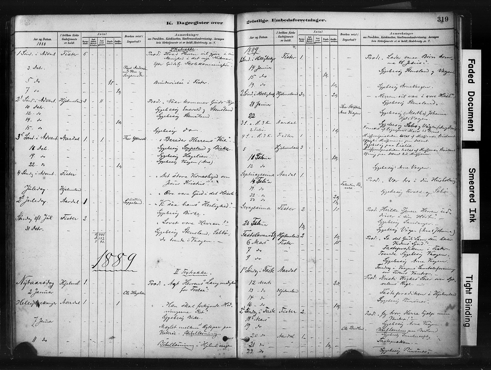 Hjelmeland sokneprestkontor, AV/SAST-A-101843/01/IV/L0014: Parish register (official) no. A 14, 1879-1900, p. 319