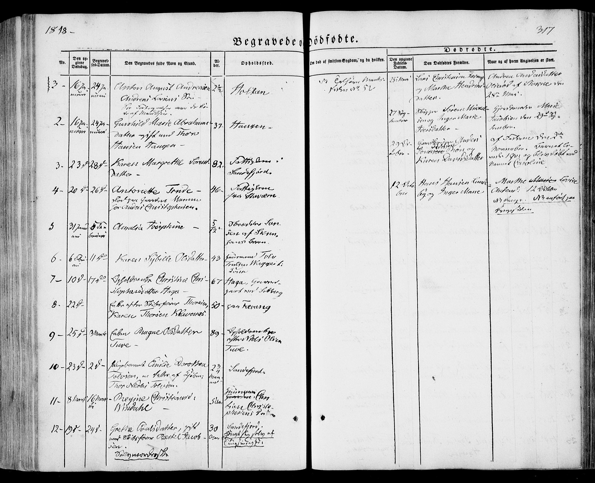 Sandar kirkebøker, SAKO/A-243/F/Fa/L0006: Parish register (official) no. 6, 1847-1860, p. 317