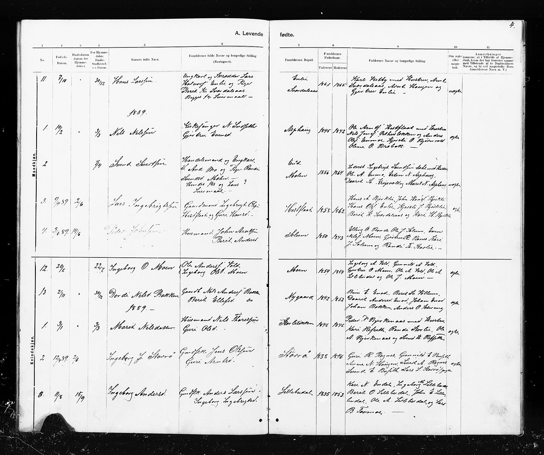 Ministerialprotokoller, klokkerbøker og fødselsregistre - Sør-Trøndelag, SAT/A-1456/690/L1051: Parish register (copy) no. 690C01, 1887-1908, p. 4