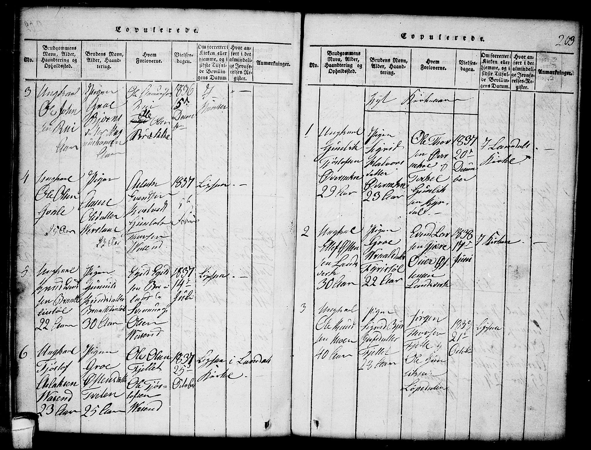 Lårdal kirkebøker, SAKO/A-284/G/Gc/L0001: Parish register (copy) no. III 1, 1815-1854, p. 203