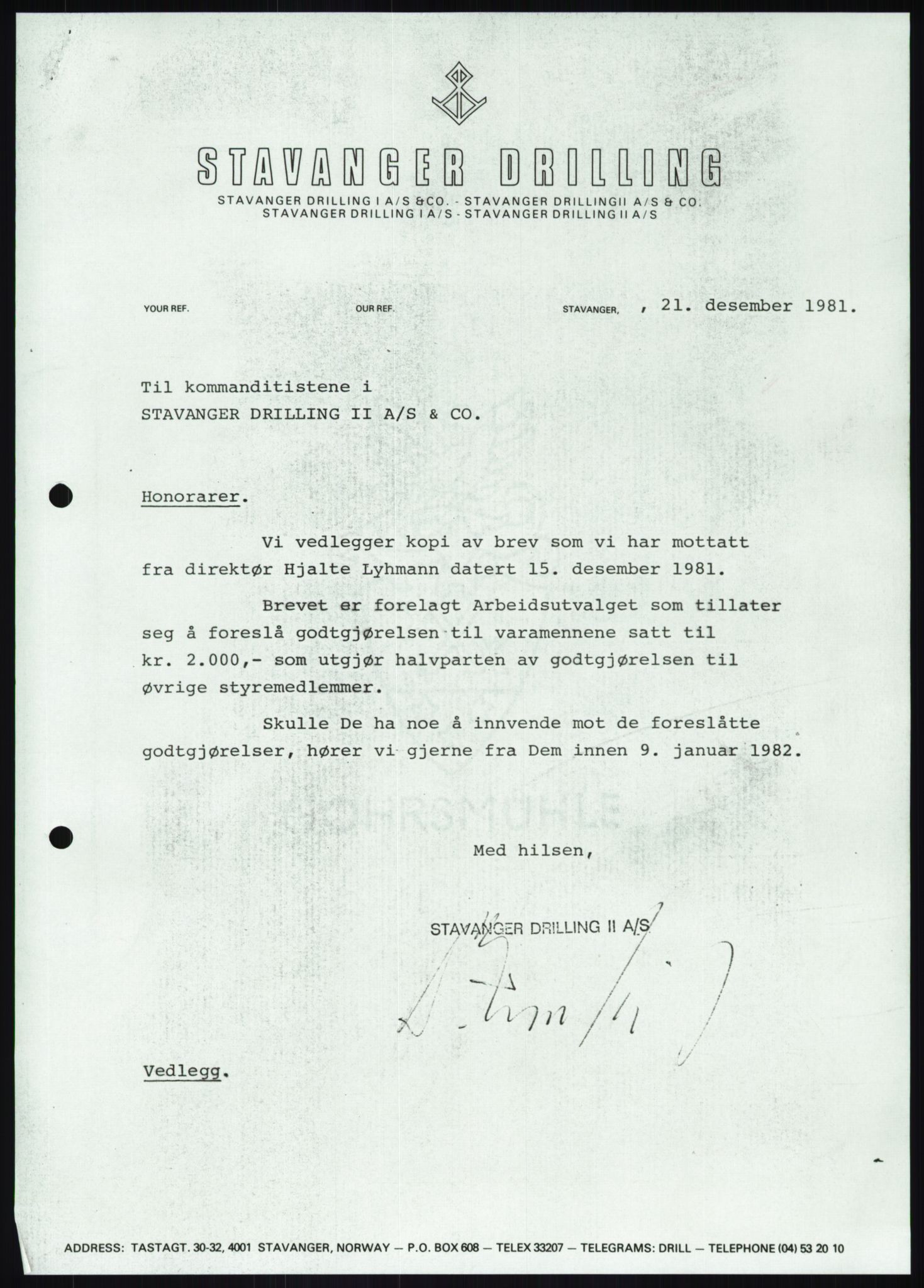 Pa 1503 - Stavanger Drilling AS, AV/SAST-A-101906/A/Ab/Abc/L0009: Styrekorrespondanse Stavanger Drilling II A/S, 1981-1983, p. 2