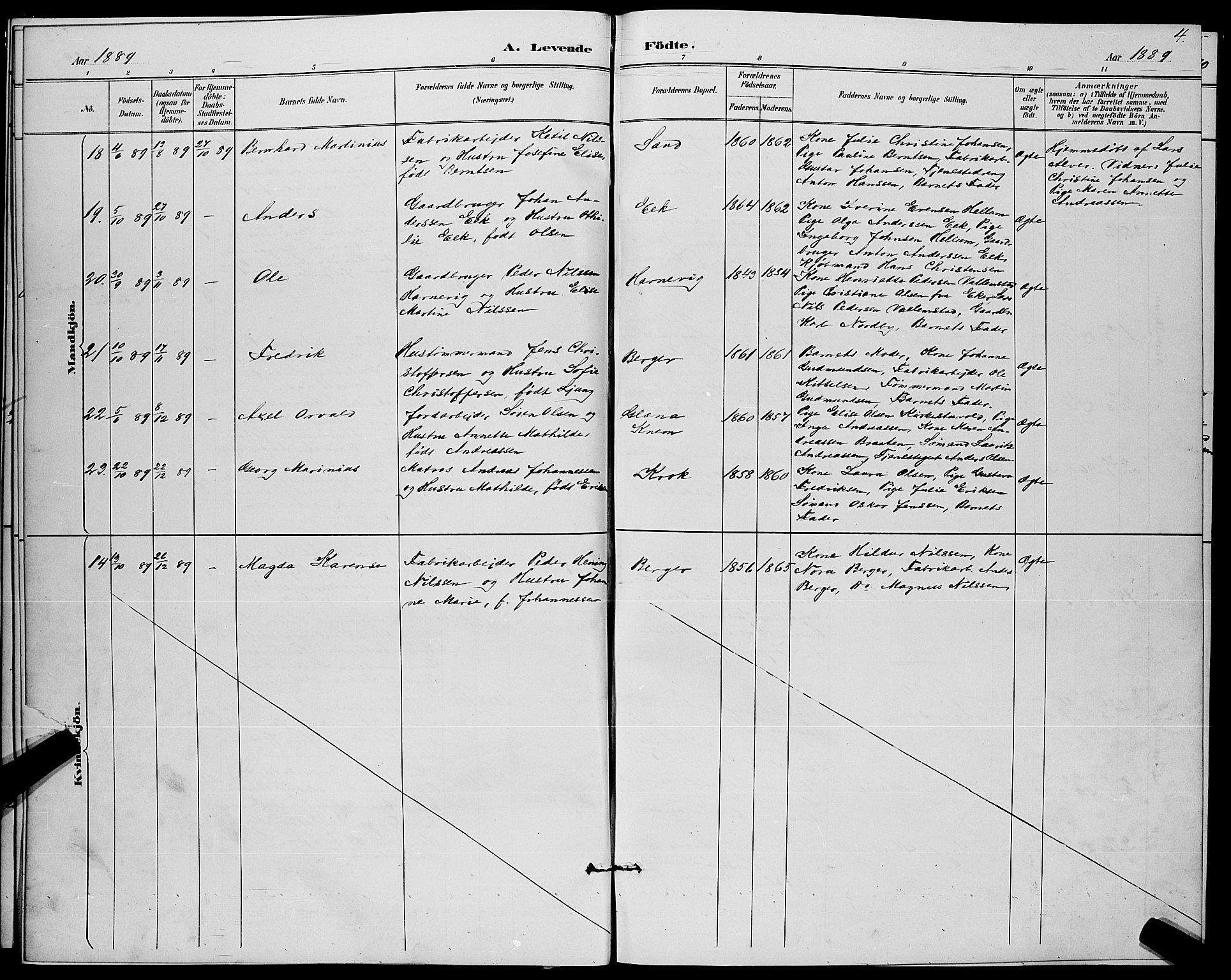 Strømm kirkebøker, SAKO/A-322/G/Ga/L0003: Parish register (copy) no. I 3, 1889-1896, p. 4