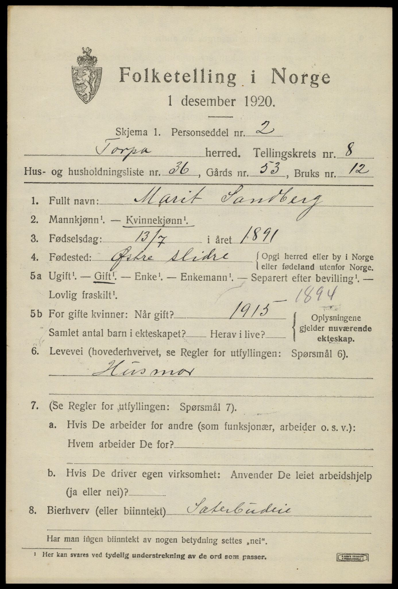 SAH, 1920 census for Torpa, 1920, p. 4963