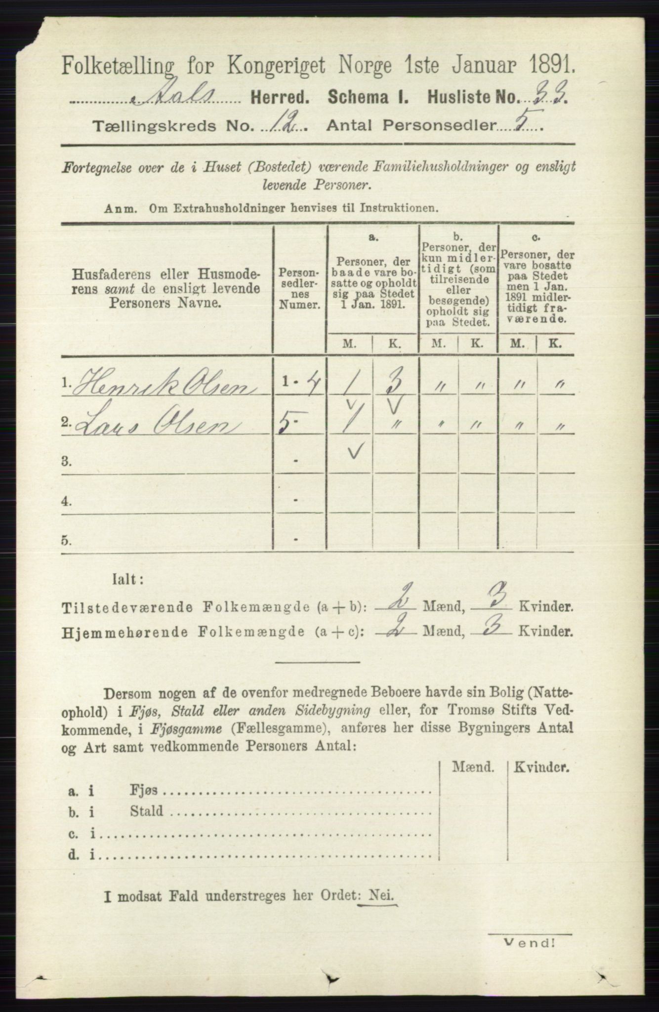 RA, 1891 census for 0619 Ål, 1891, p. 3002