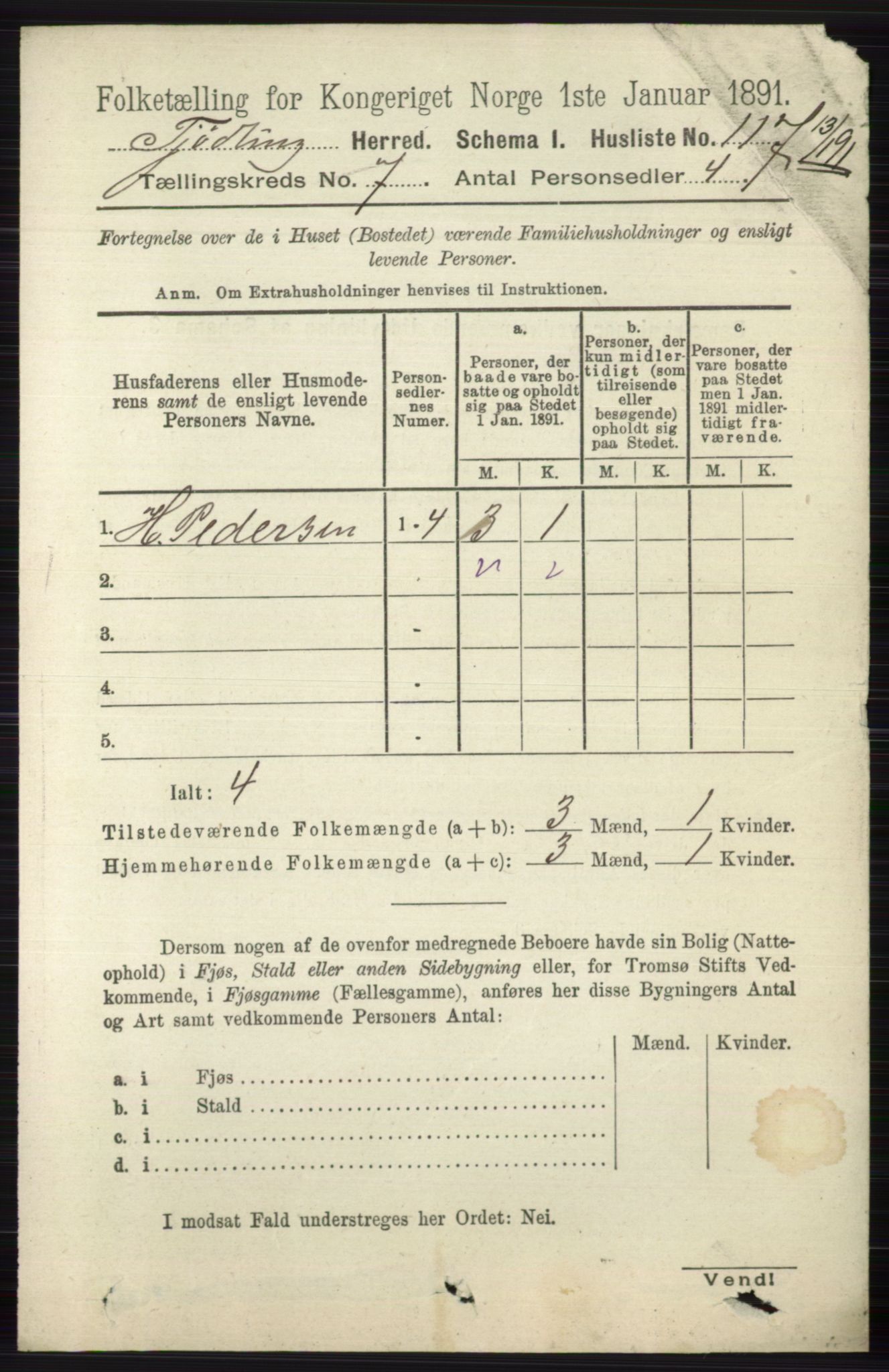 RA, 1891 census for 0725 Tjølling, 1891, p. 3664