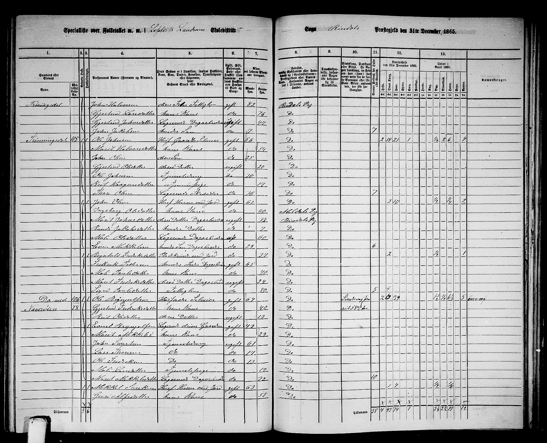RA, 1865 census for Rindal, 1865, p. 57