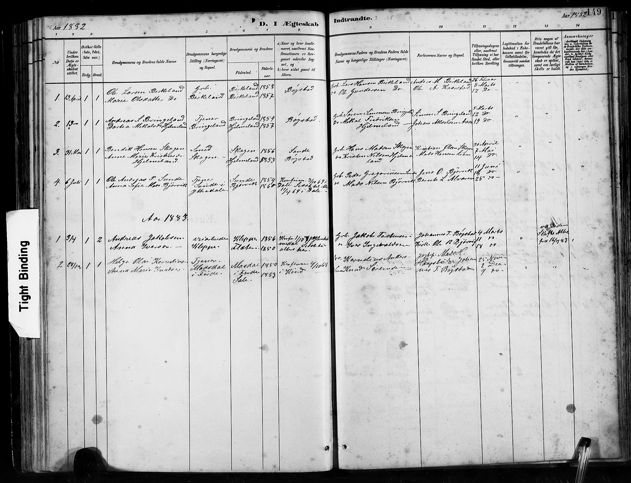 Gaular sokneprestembete, SAB/A-80001/H/Hab: Parish register (copy) no. B 3, 1882-1913, p. 149