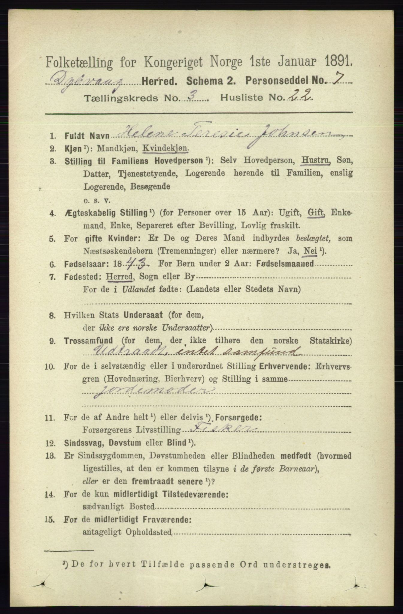 RA, 1891 census for 0915 Dypvåg, 1891, p. 929