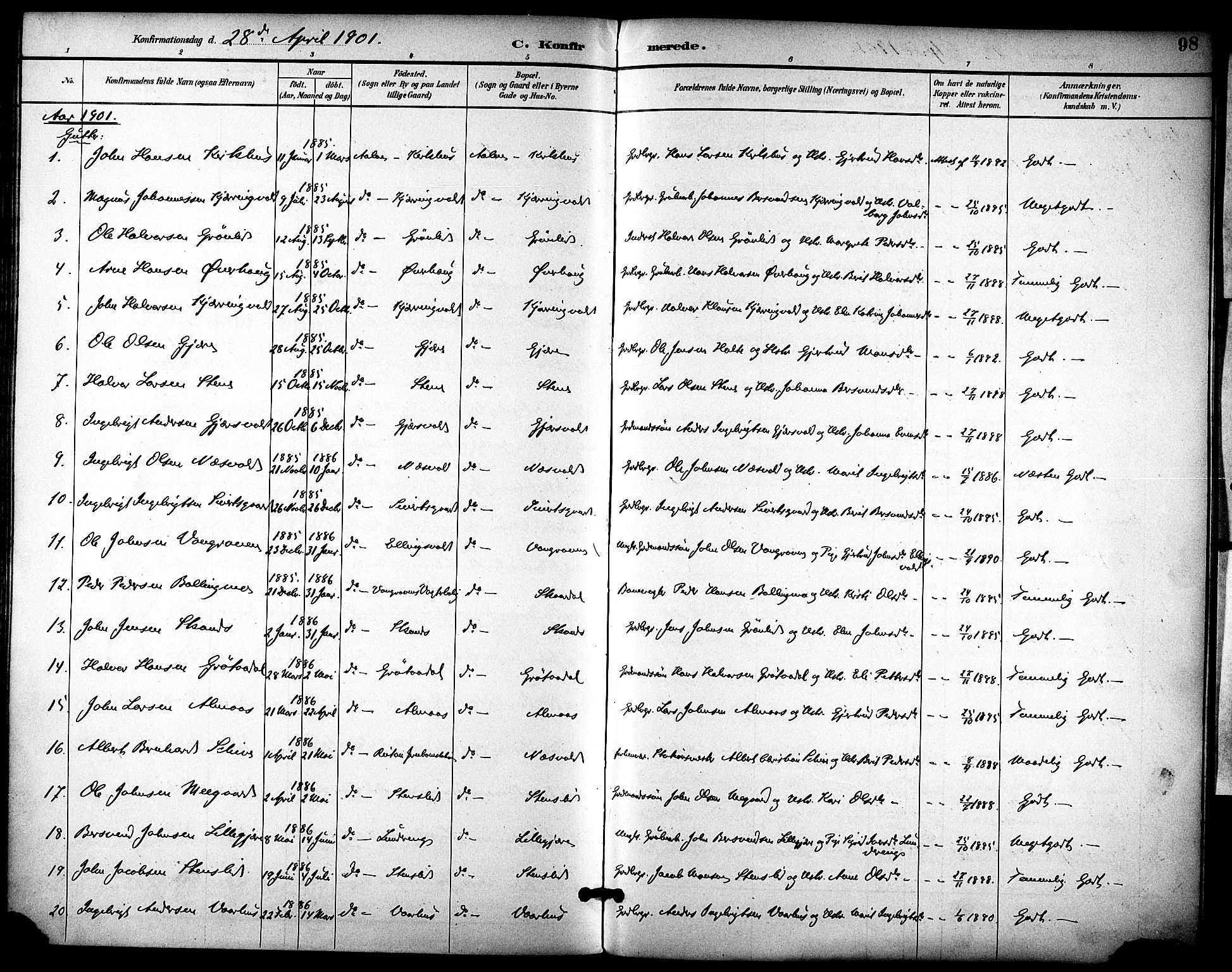 Ministerialprotokoller, klokkerbøker og fødselsregistre - Sør-Trøndelag, AV/SAT-A-1456/686/L0984: Parish register (official) no. 686A02, 1891-1906, p. 98