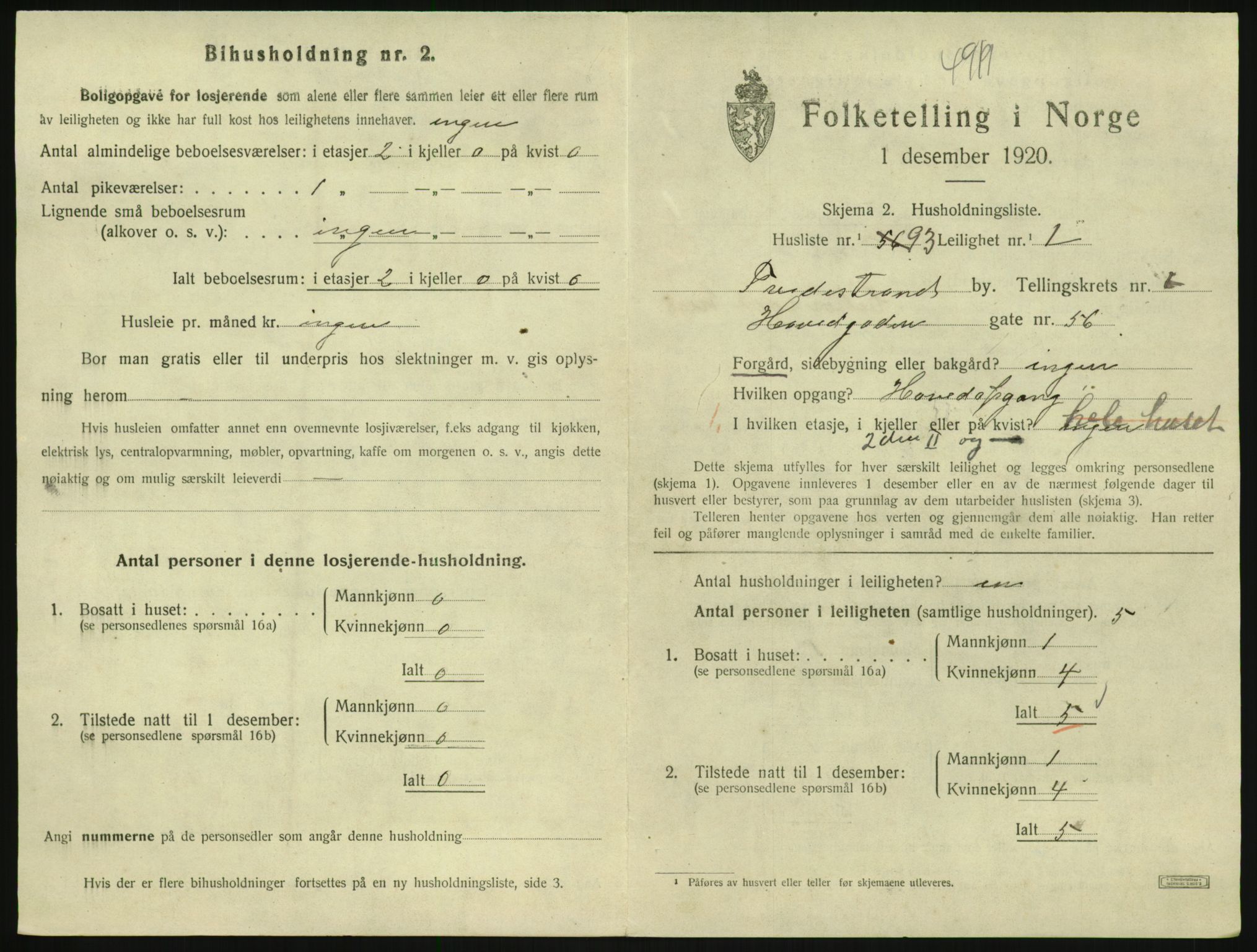 SAK, 1920 census for Tvedestrand, 1920, p. 873