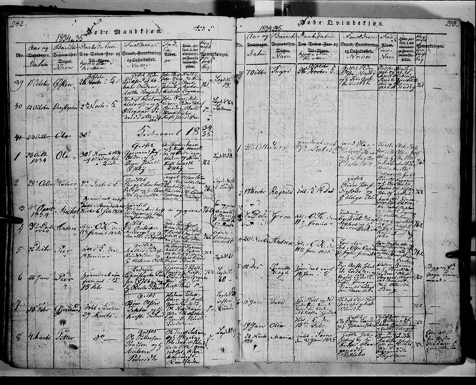 Trysil prestekontor, AV/SAH-PREST-046/H/Ha/Haa/L0003: Parish register (official) no. 3 /1, 1814-1841, p. 242-243