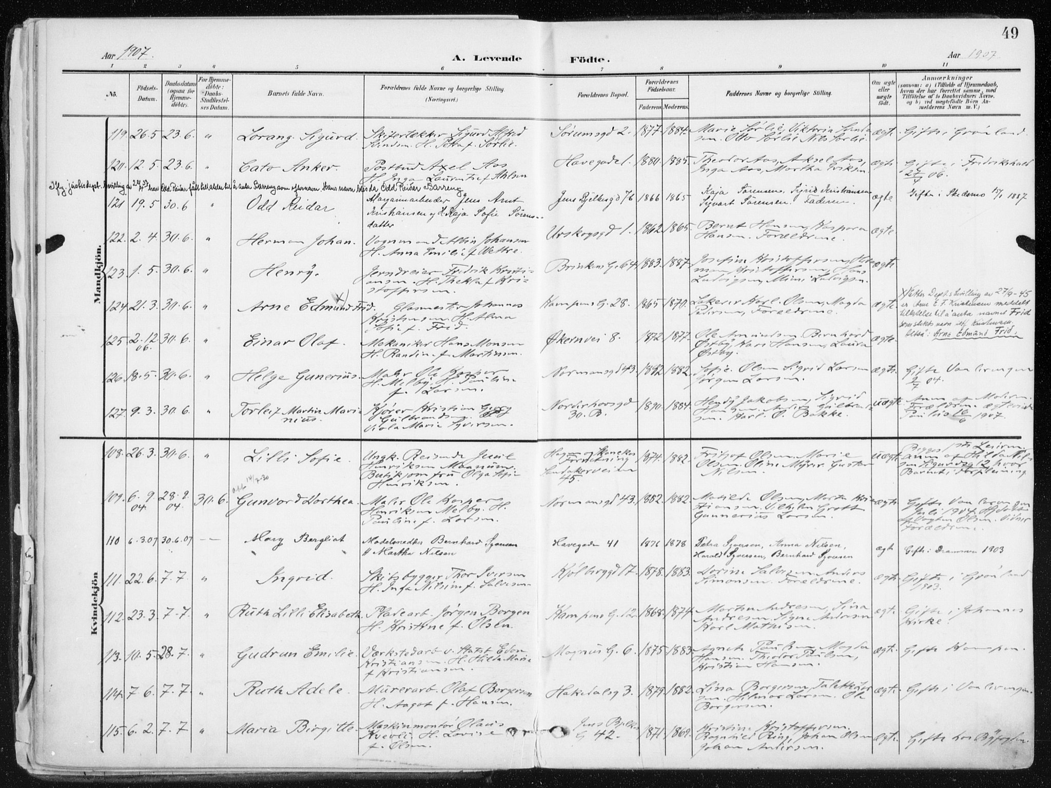 Kampen prestekontor Kirkebøker, SAO/A-10853/F/Fa/L0010: Parish register (official) no. I 10, 1905-1917, p. 49
