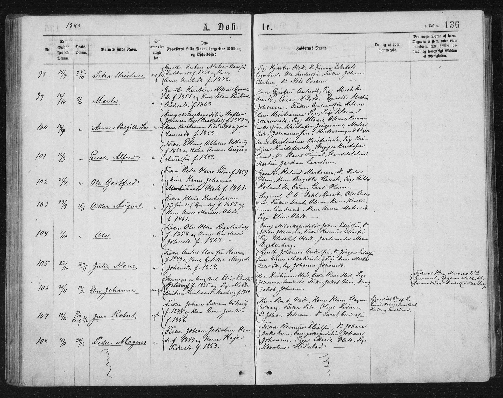 Ministerialprotokoller, klokkerbøker og fødselsregistre - Sør-Trøndelag, AV/SAT-A-1456/659/L0745: Parish register (copy) no. 659C02, 1869-1892, p. 136