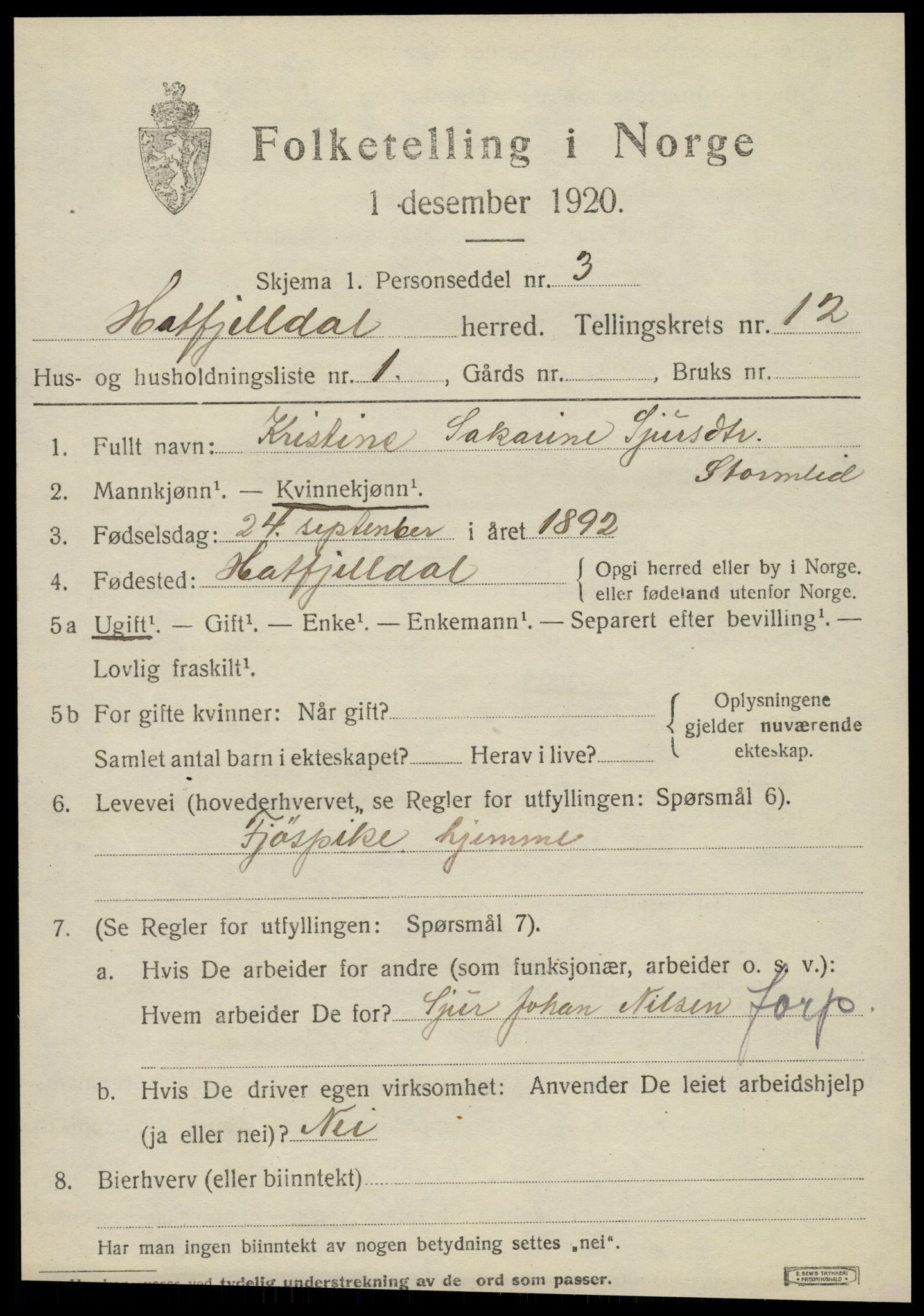 SAT, 1920 census for Hattfjelldal, 1920, p. 2708