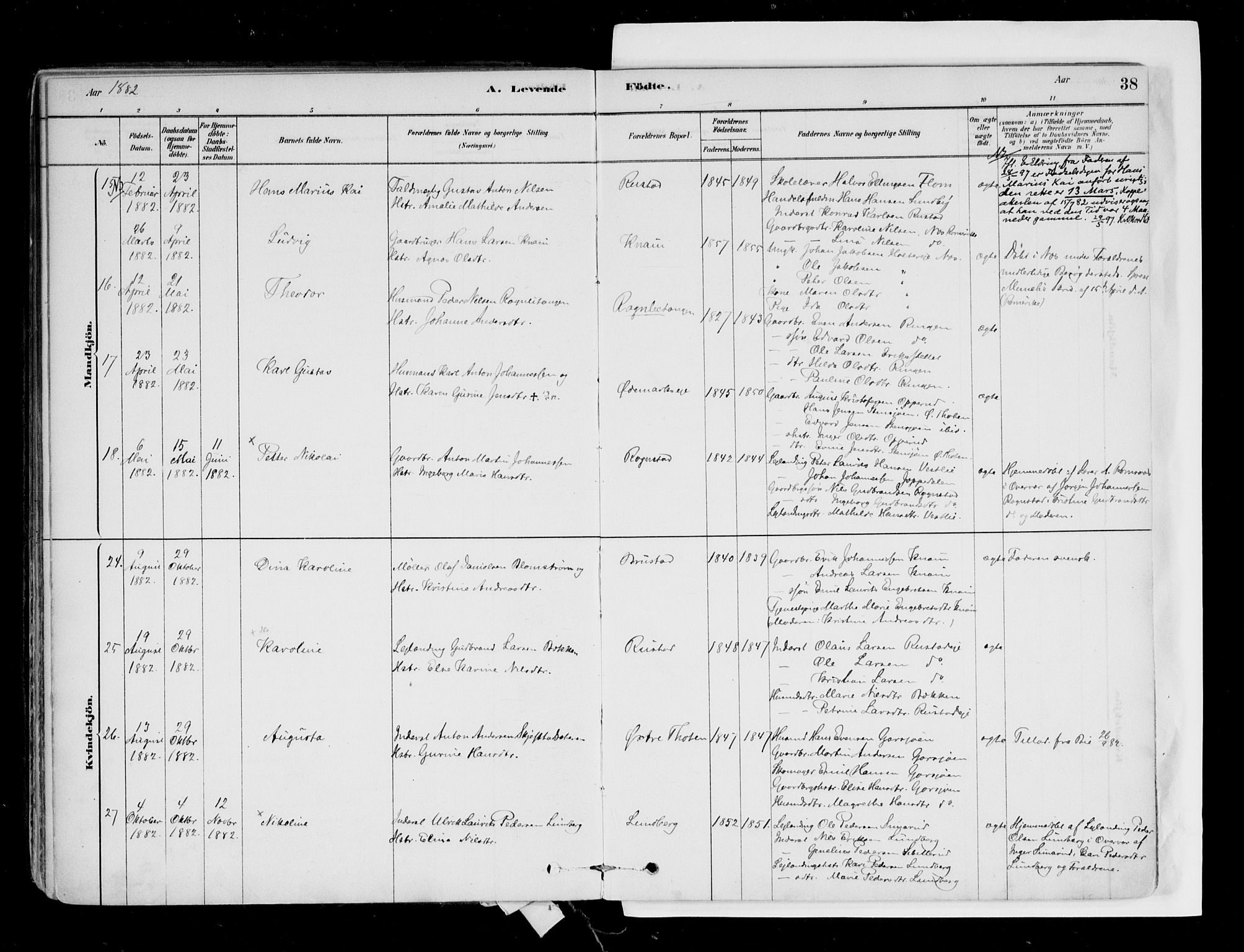 Hurdal prestekontor Kirkebøker, AV/SAO-A-10889/F/Fa/L0007: Parish register (official) no. I 7, 1878-1906, p. 38