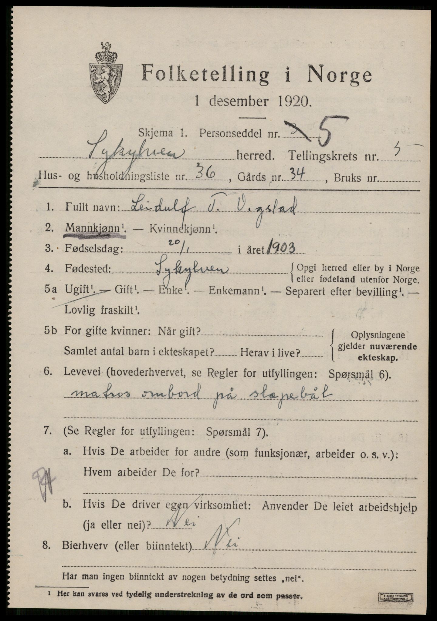 SAT, 1920 census for Sykkylven, 1920, p. 3635