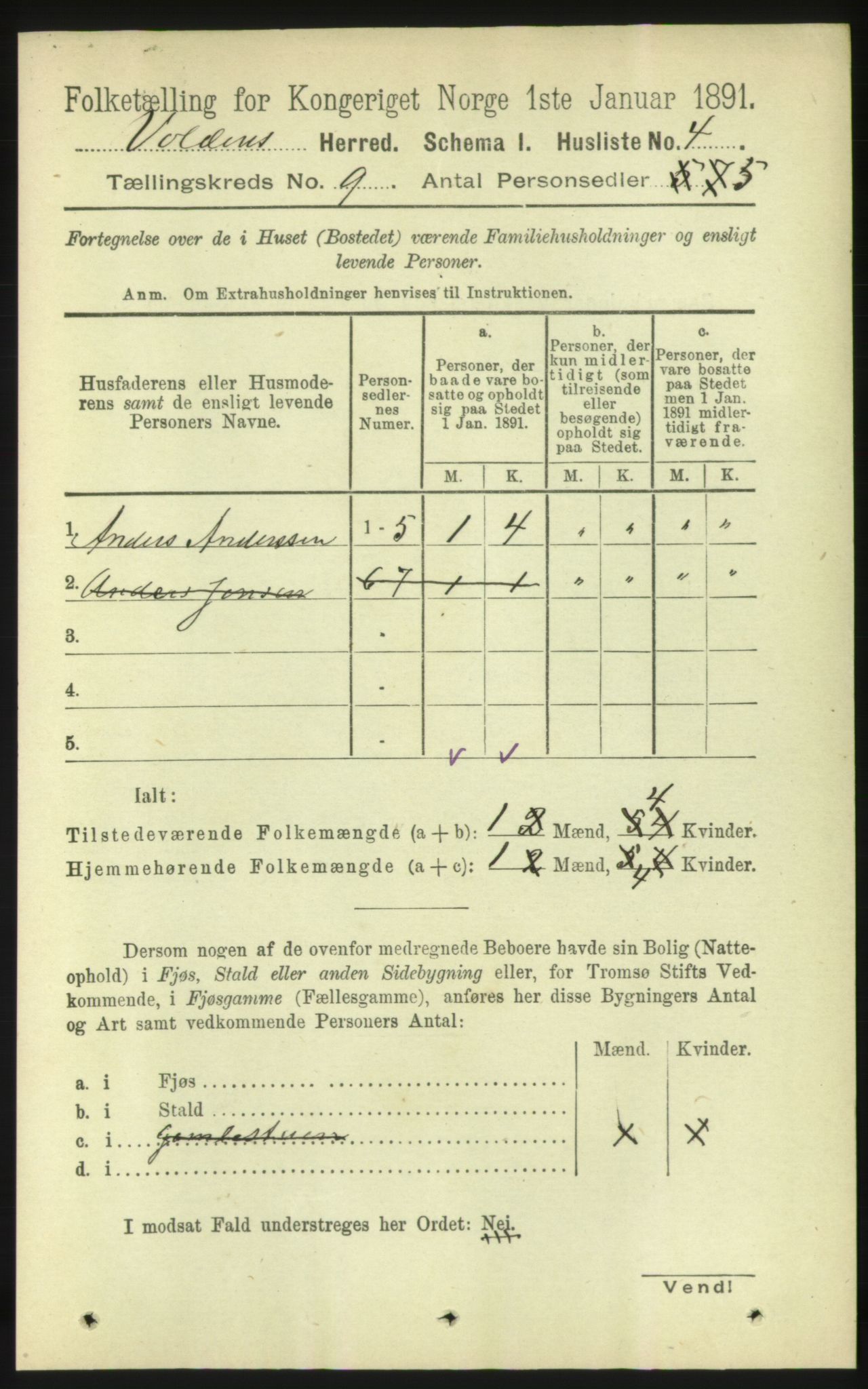 RA, 1891 census for 1519 Volda, 1891, p. 4182