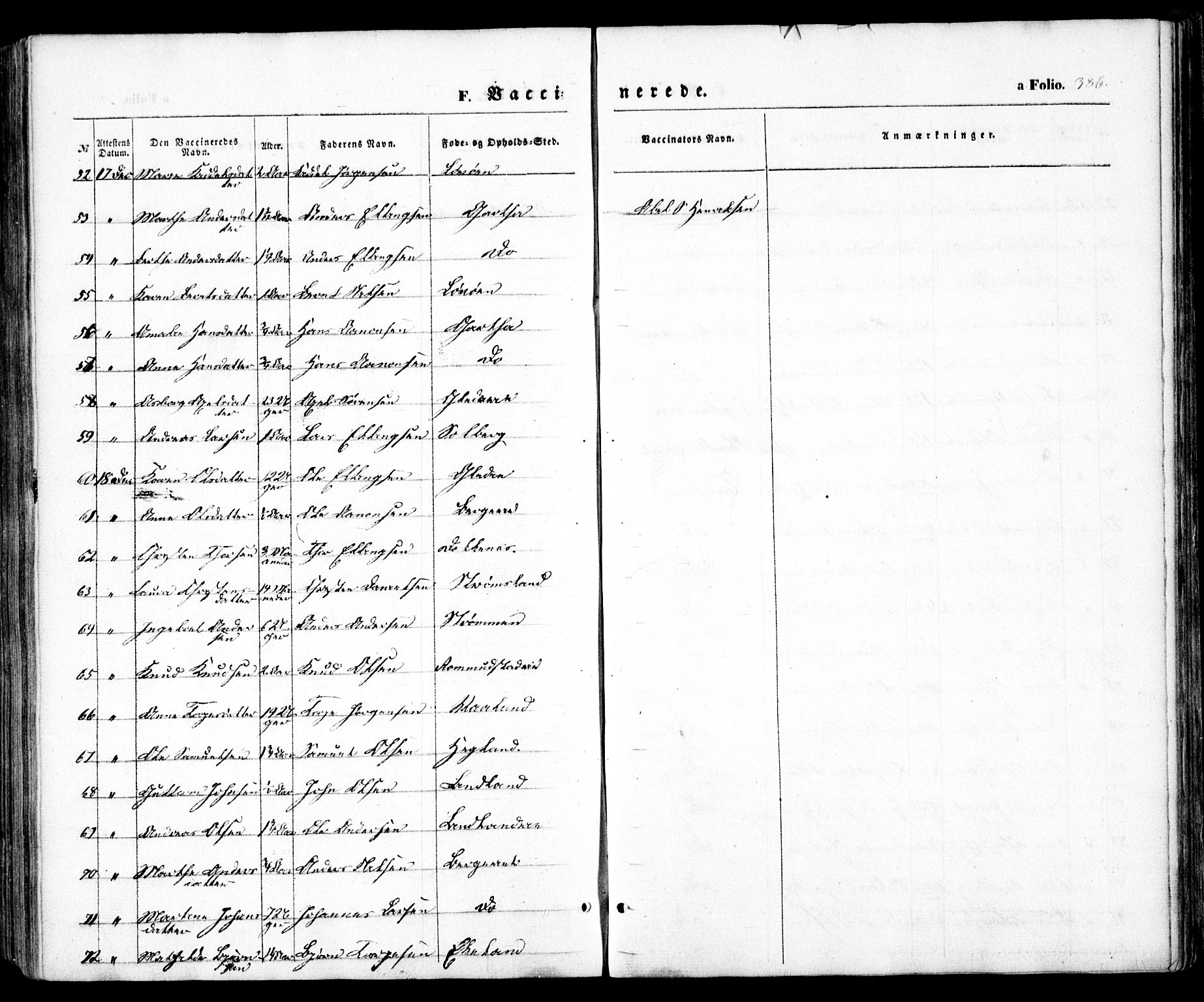 Holt sokneprestkontor, AV/SAK-1111-0021/F/Fa/L0008: Parish register (official) no. A 8, 1849-1860, p. 386