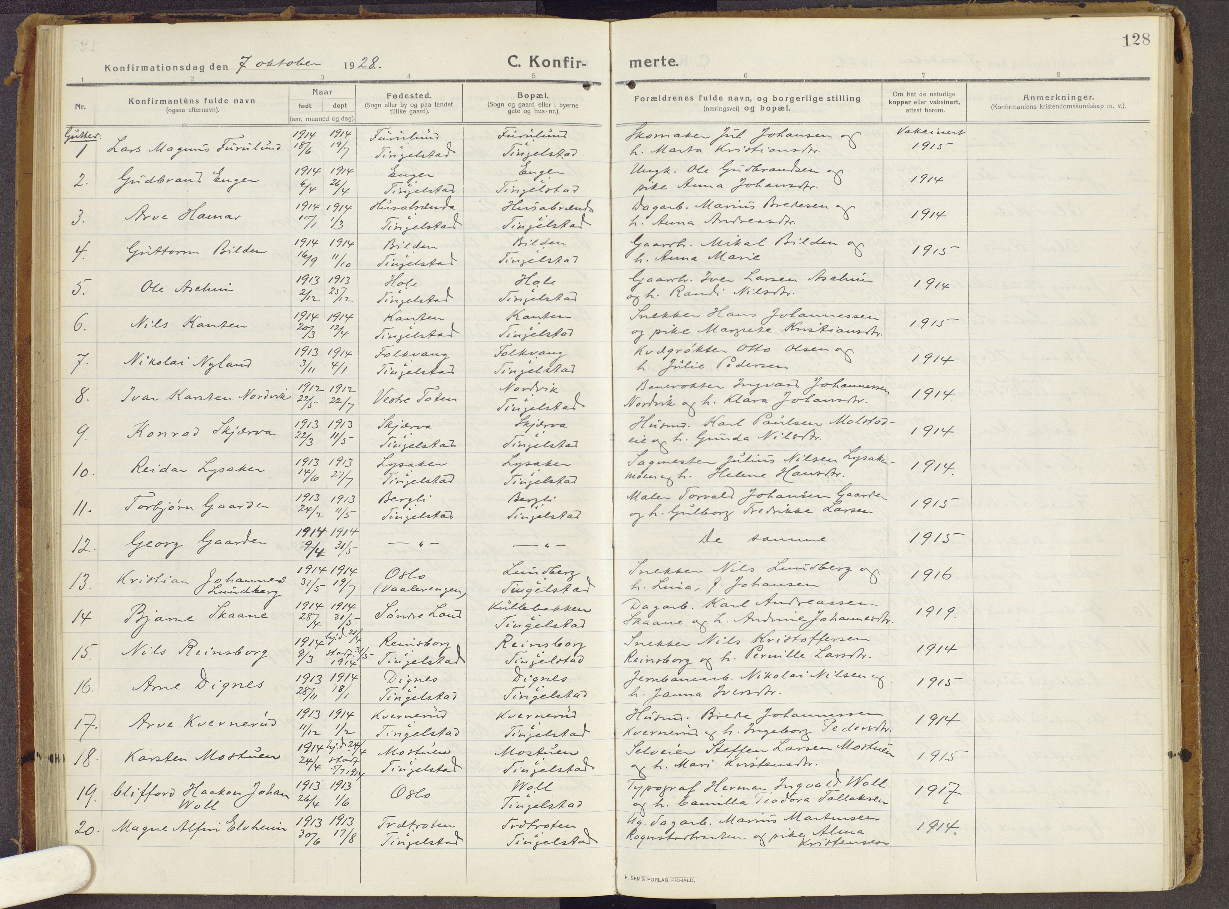 Brandbu prestekontor, SAH/PREST-114/H/Ha/Haa/L0003: Parish register (official) no. 3, 1914-1928, p. 128