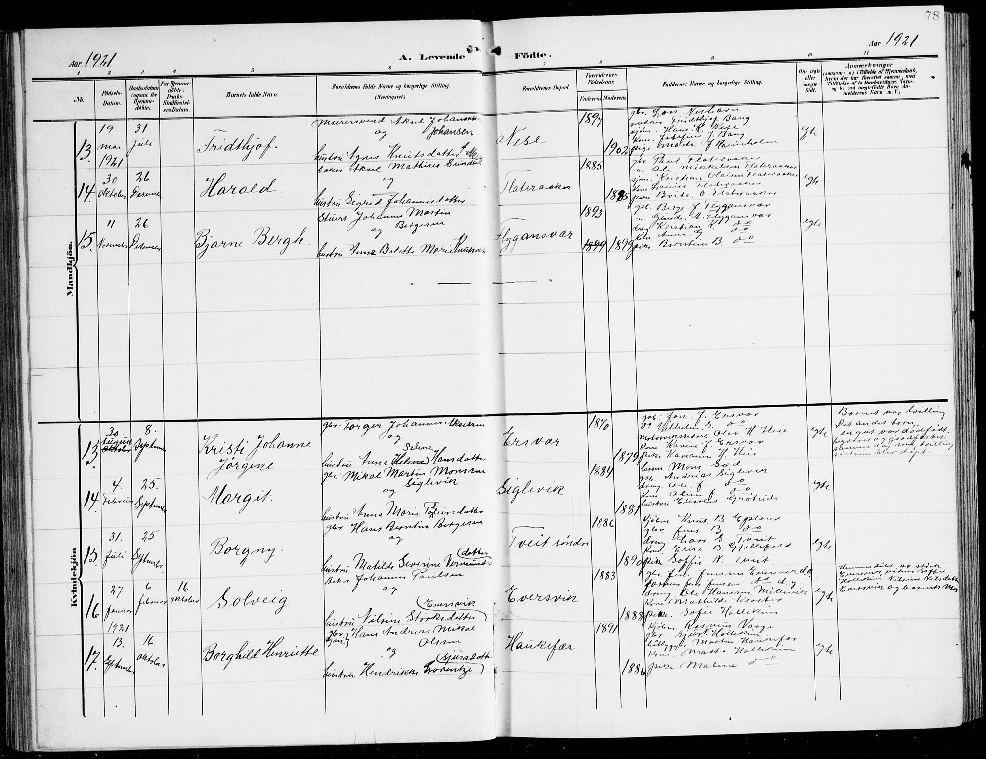 Tysnes sokneprestembete, AV/SAB-A-78601/H/Haa: Parish register (official) no. D 2, 1905-1922, p. 78