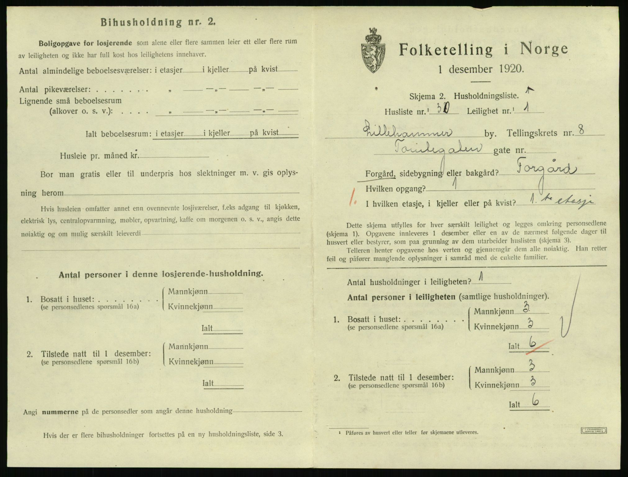 SAH, 1920 census for Lillehammer, 1920, p. 2942