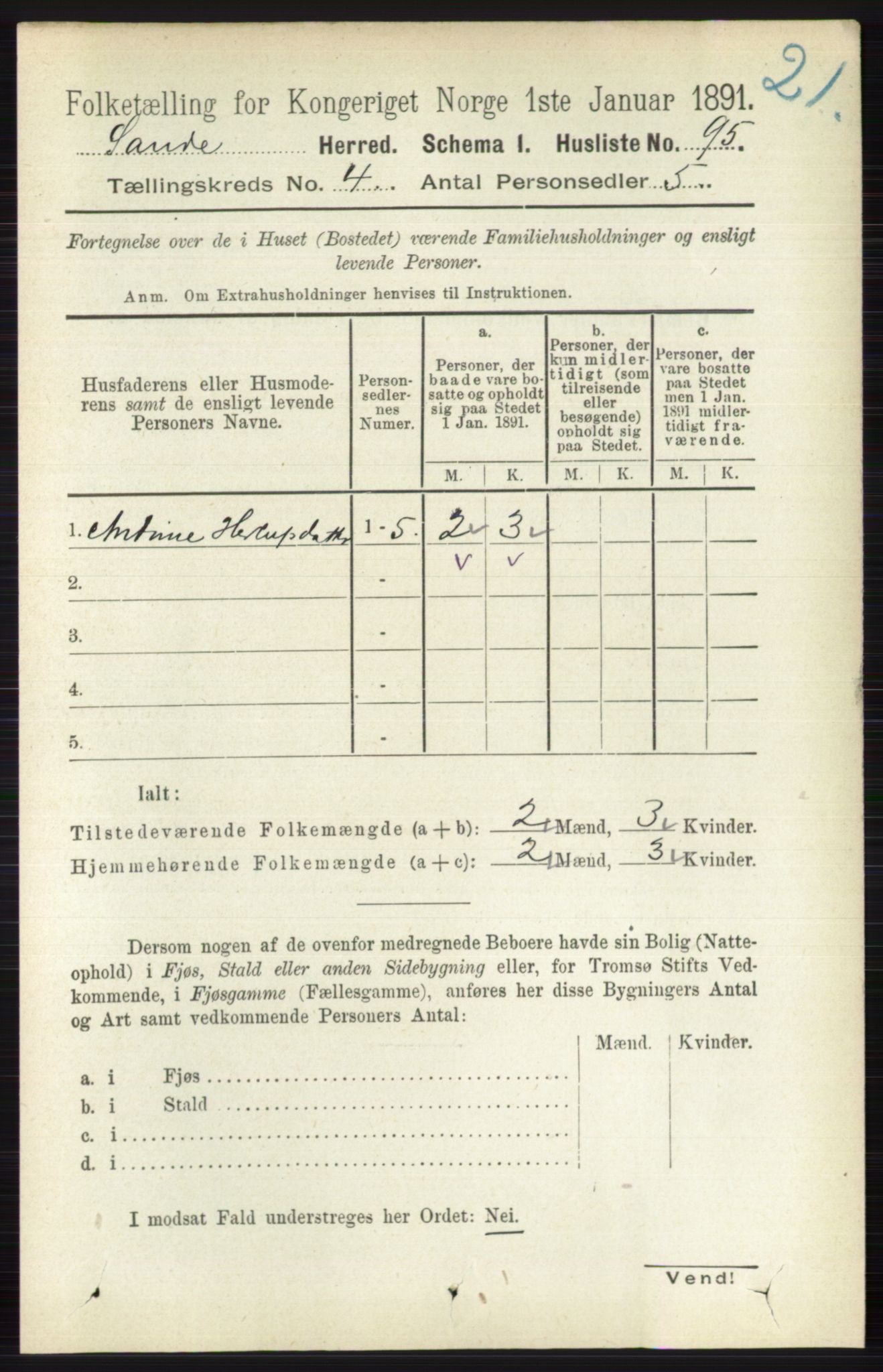 RA, 1891 census for 0713 Sande, 1891, p. 1479