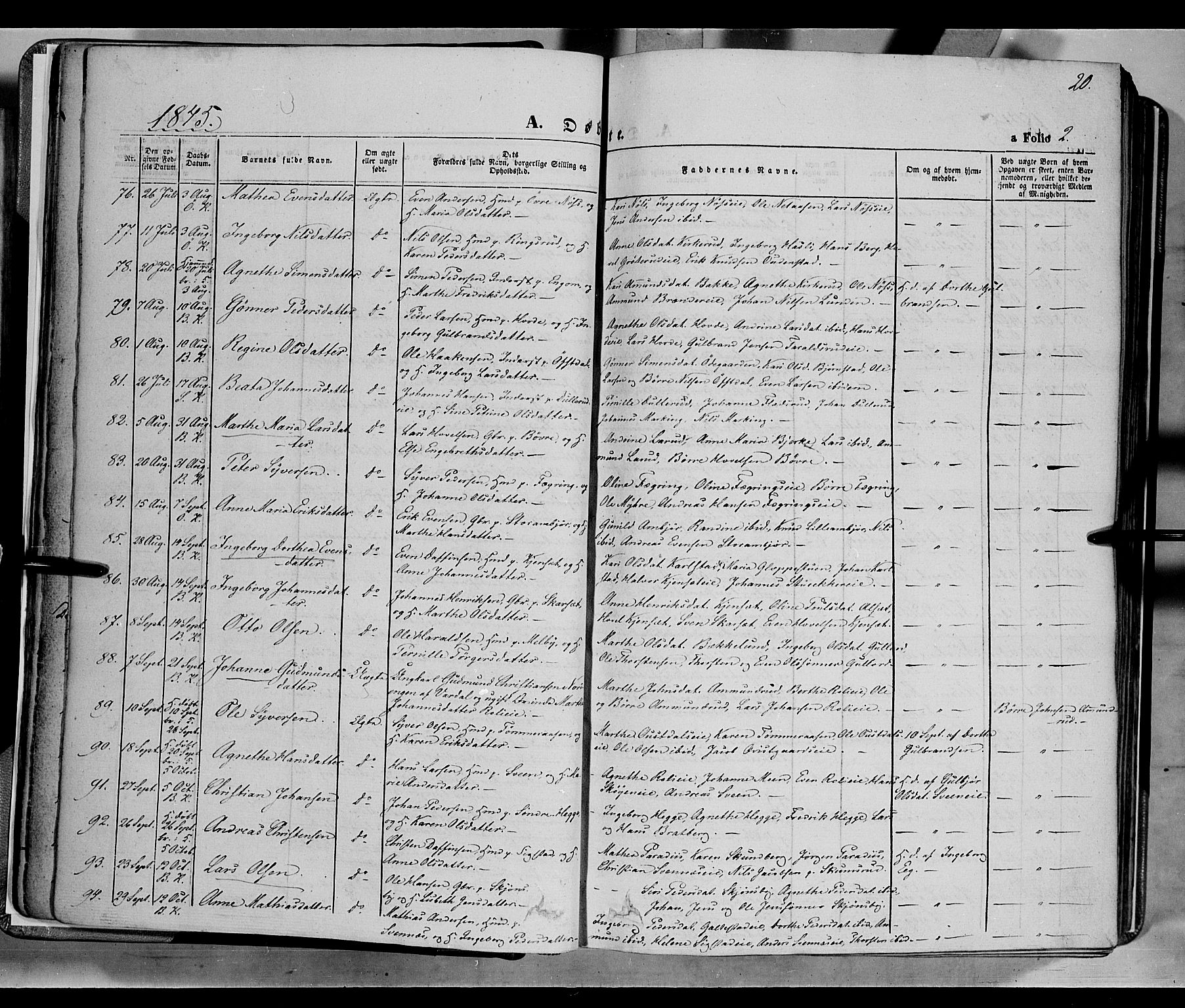 Biri prestekontor, AV/SAH-PREST-096/H/Ha/Haa/L0005: Parish register (official) no. 5, 1843-1854, p. 20