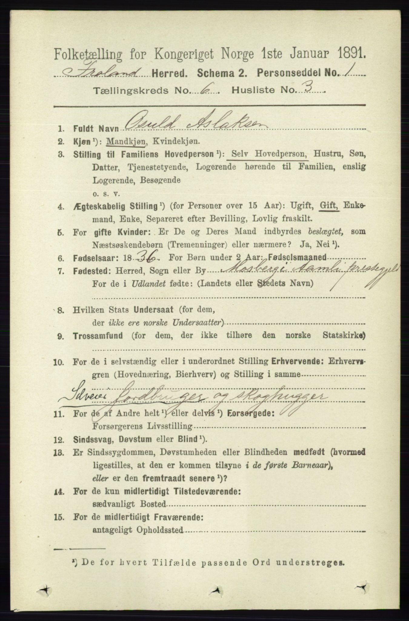 RA, 1891 census for 0919 Froland, 1891, p. 2213