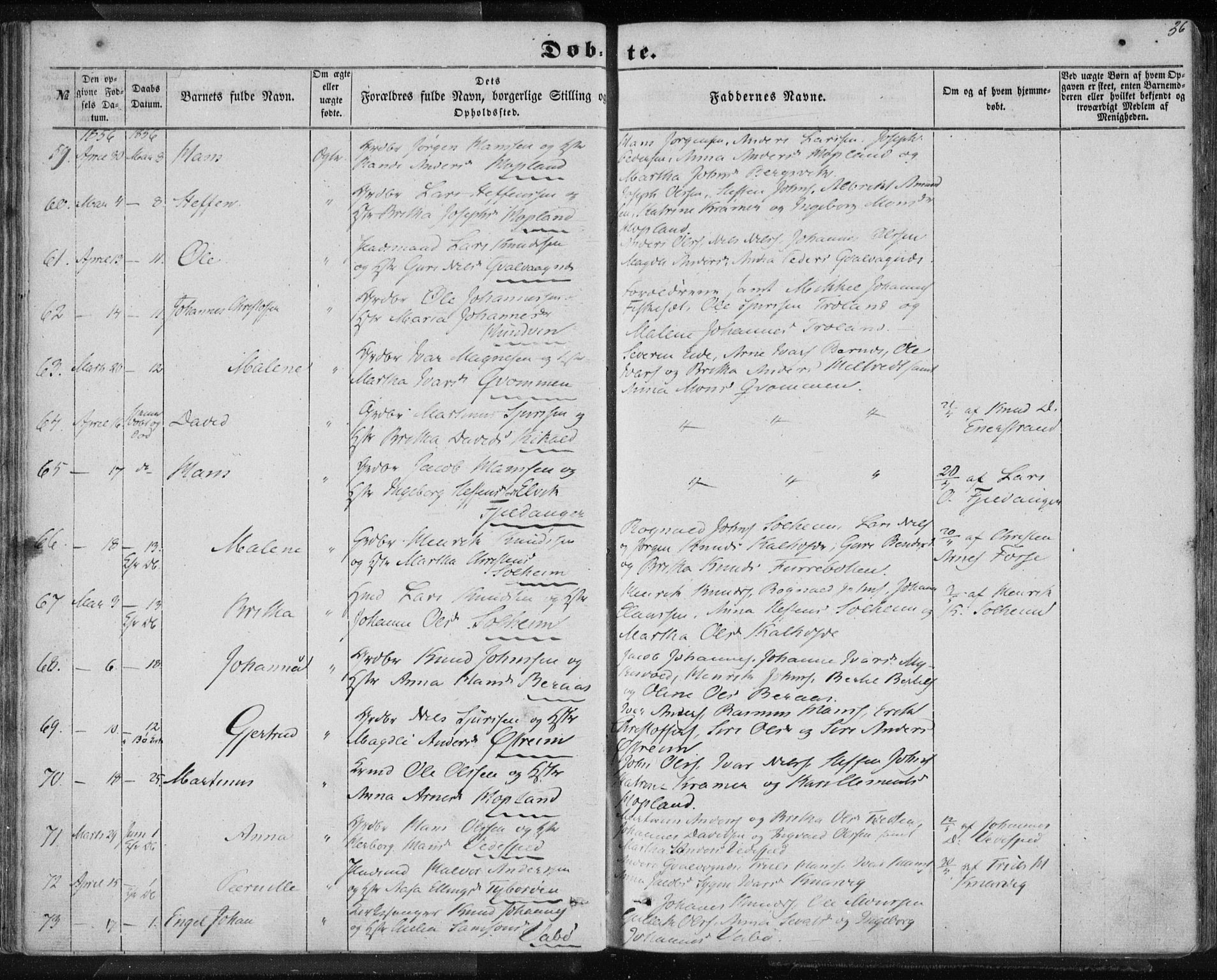 Lindås Sokneprestembete, AV/SAB-A-76701/H/Haa/Haaa/L0011: Parish register (official) no. A 11, 1854-1869, p. 36