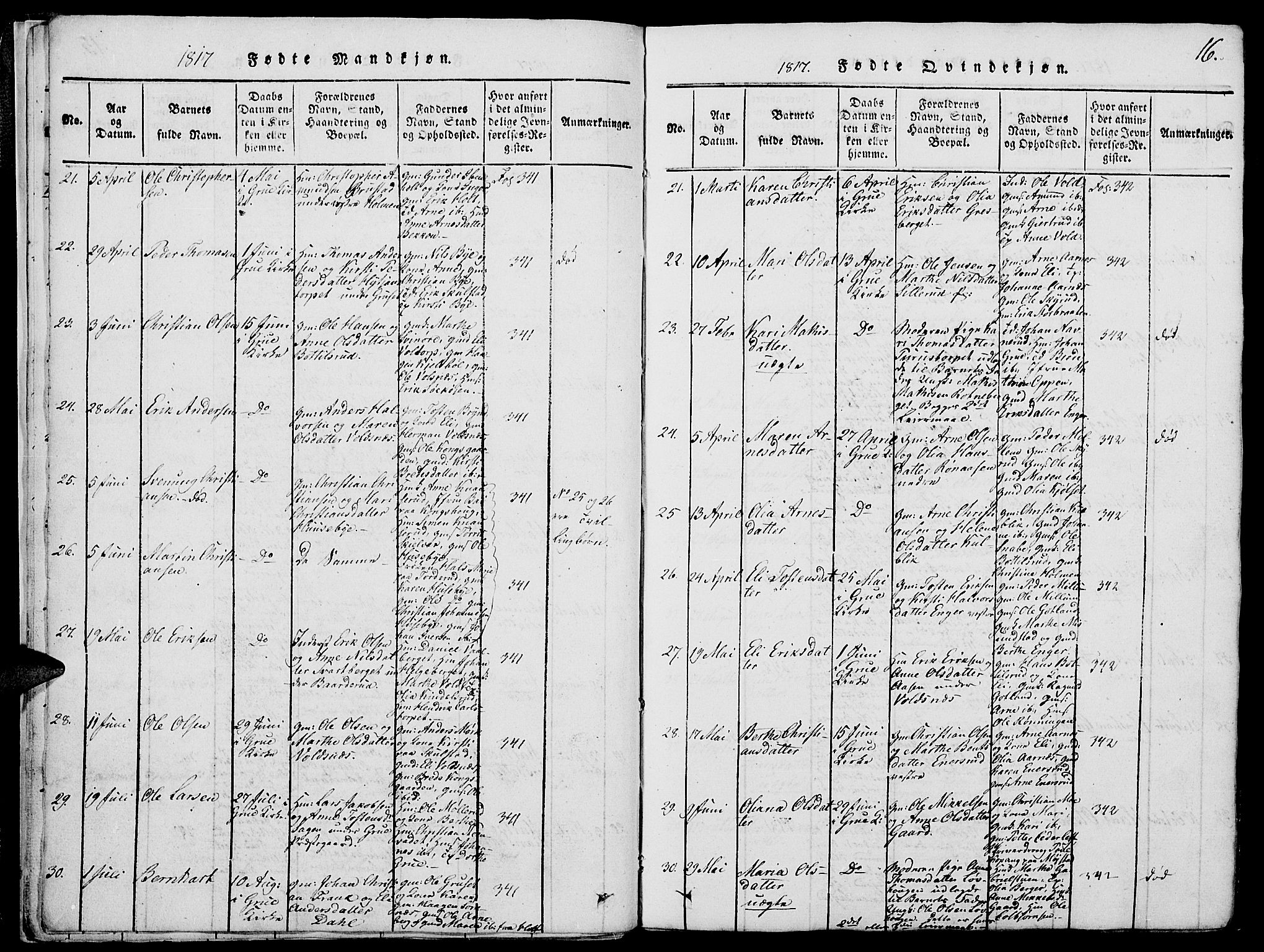 Grue prestekontor, AV/SAH-PREST-036/H/Ha/Hab/L0002: Parish register (copy) no. 2, 1815-1841, p. 16