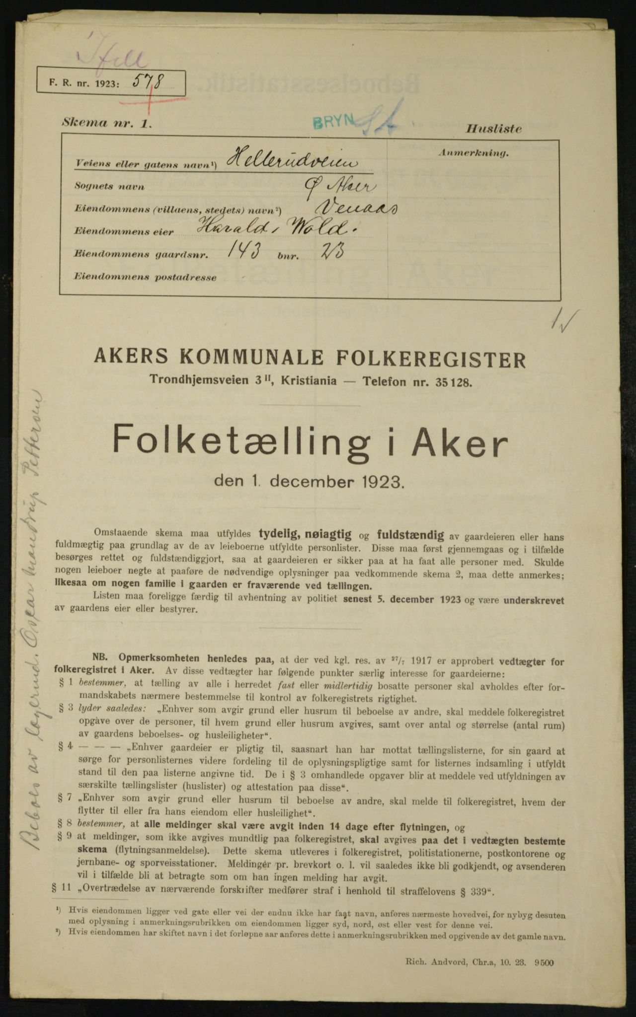 , Municipal Census 1923 for Aker, 1923, p. 26062